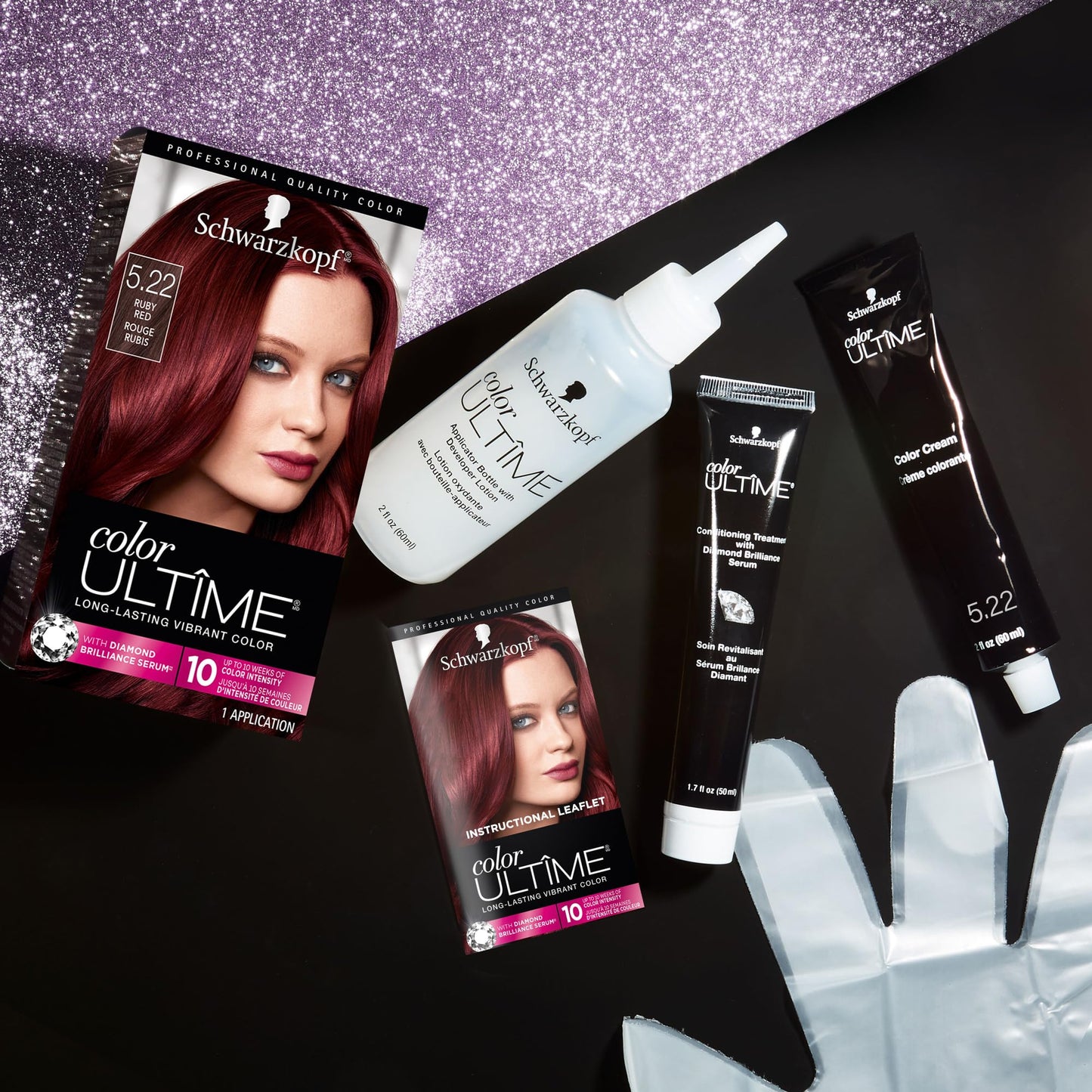 Black Schwarzkopf Color Ultime 5.22 Ruby Red Hair Dye, Permanent Intense Red with Diamond Brilliance, Fade-Resistant, Covers Grays, All Hair Textures