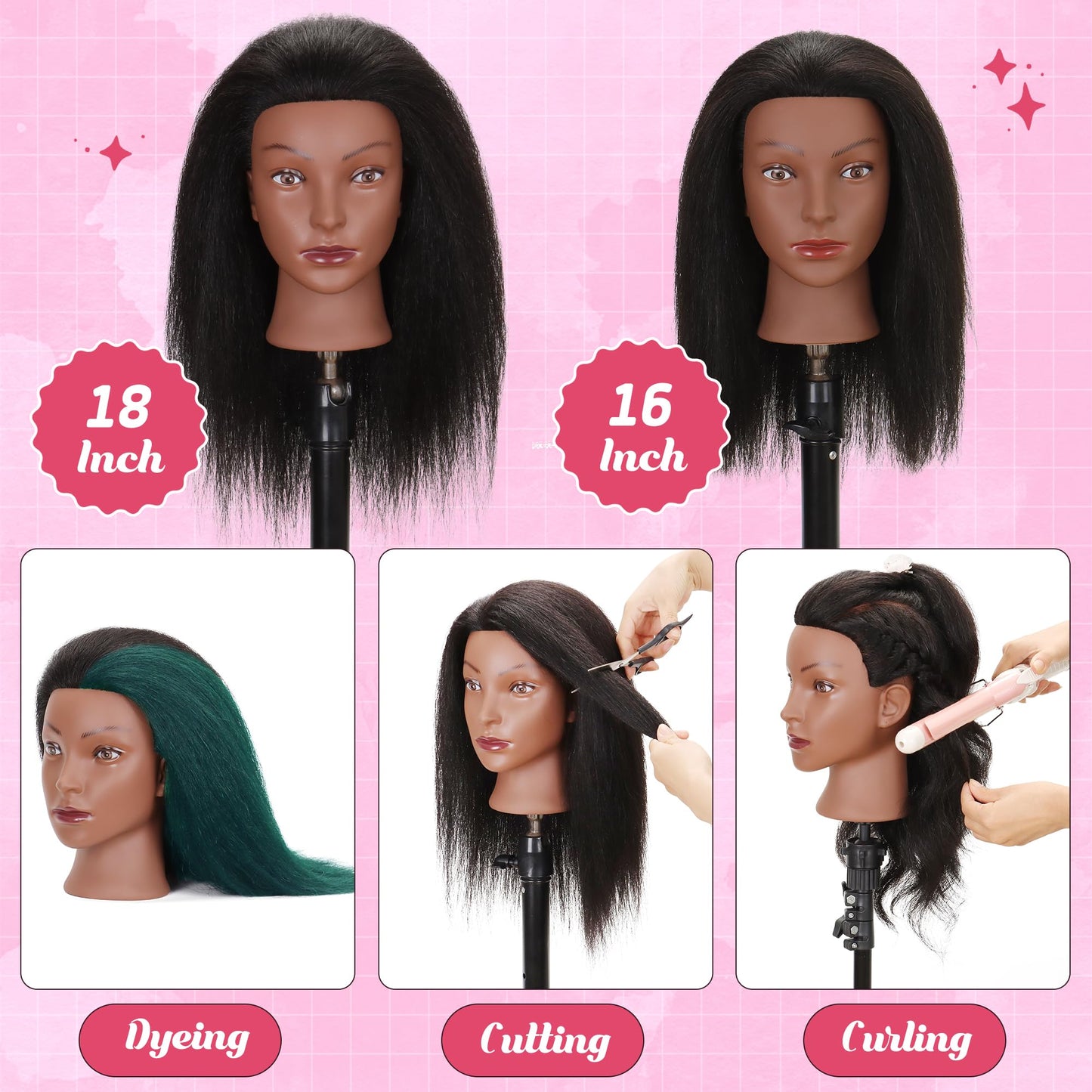 White Smoke Mannequin Head 100% Real Human Hair Training Doll Head for Braiding Styling Cosmetology Practice with Clamp Stand (18 Inch)