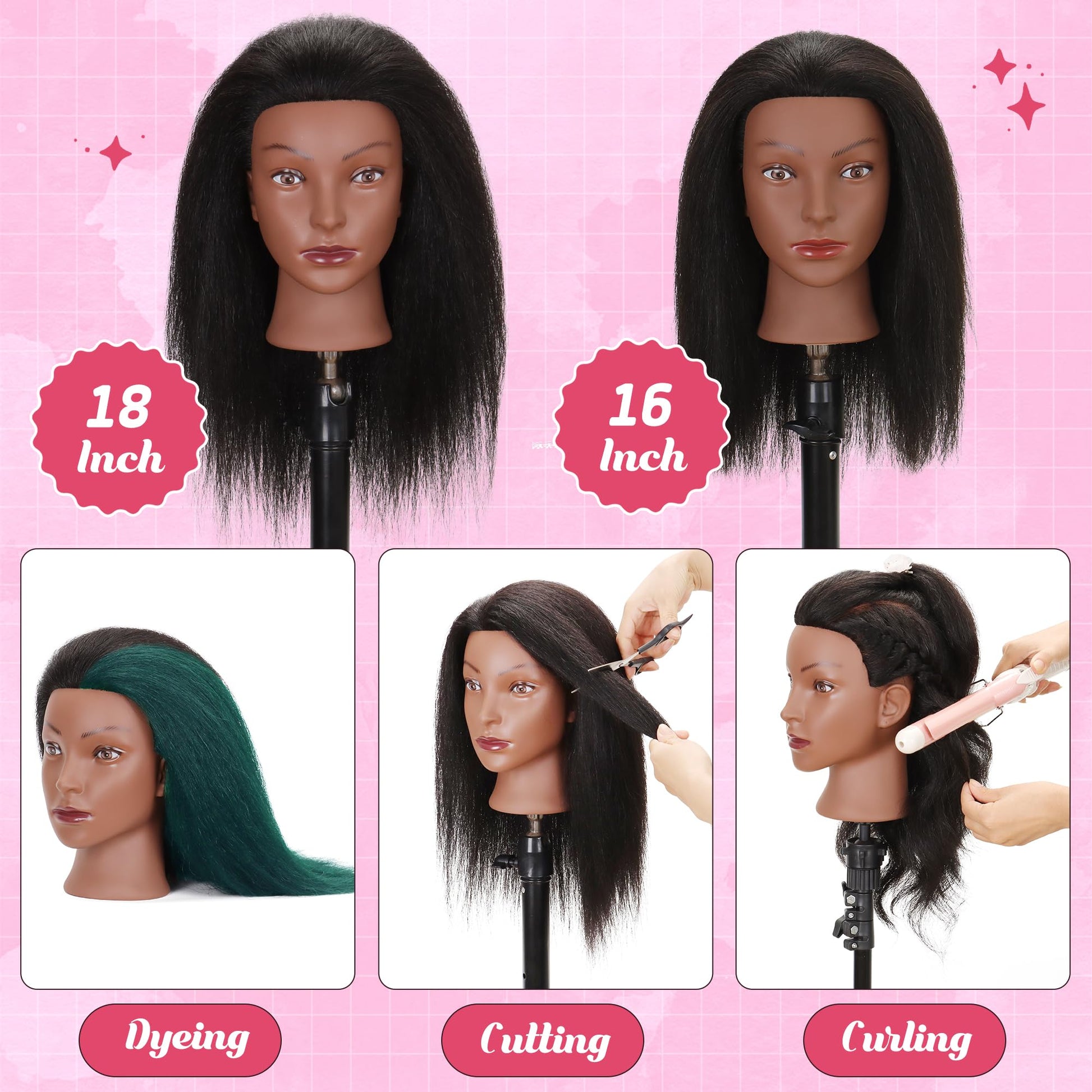 White Smoke Mannequin Head 100% Real Human Hair Training Doll Head for Braiding Styling Cosmetology Practice with Clamp Stand (18 Inch)