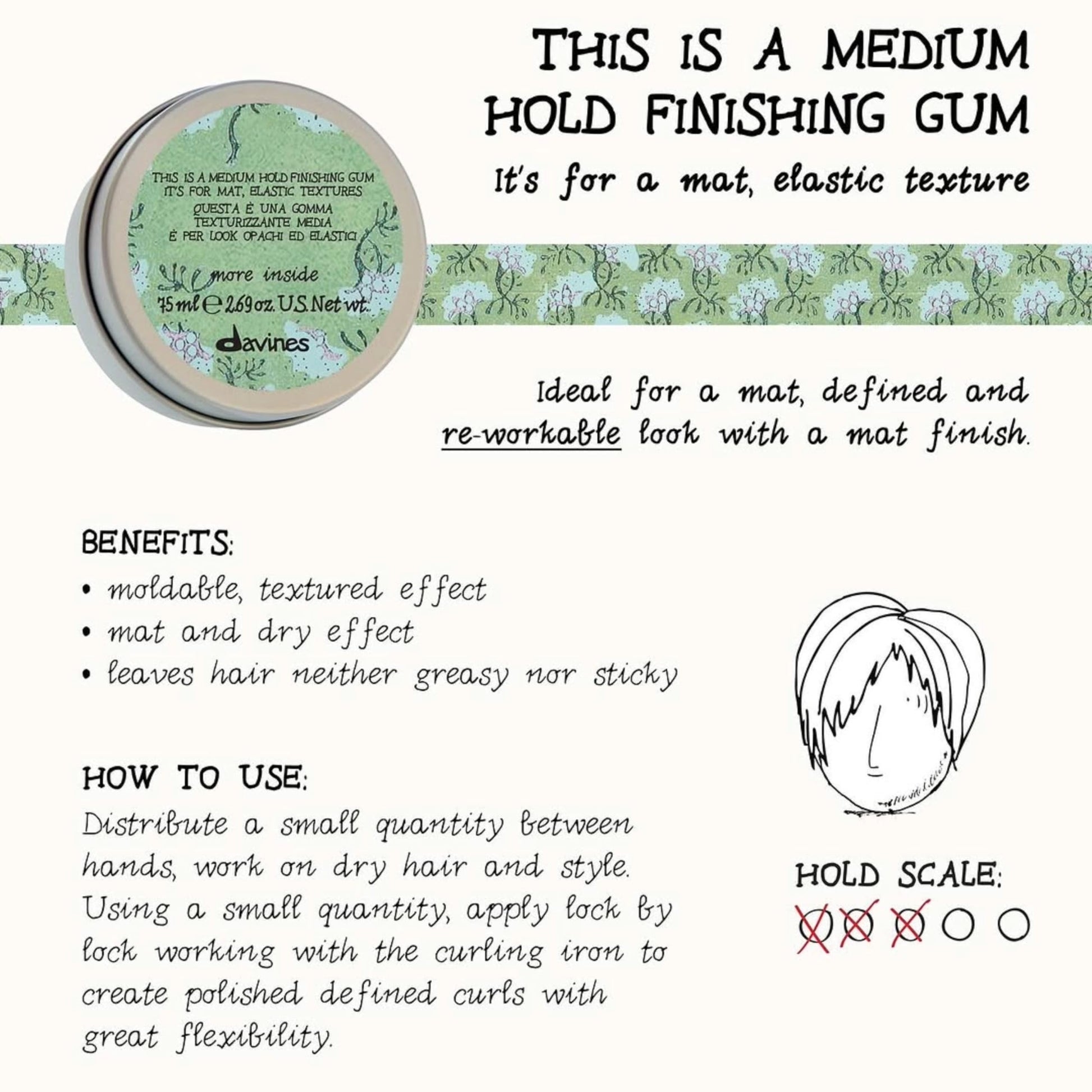 White Smoke Davines This Is A Medium Hold Finishing Gum, Medium Hold Texture & Matte Finish - Dry Paste for Defined Styles - Workable & Remoldable, 2.54 Fl Oz