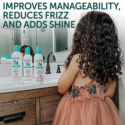 Gray Fairy Tales Curly Q Kids Styling Spray Gel – Paraben, Sulfate, Gluten, and Nut Free – For all Types of Curls Including Multi Cultural Hair – 8oz.