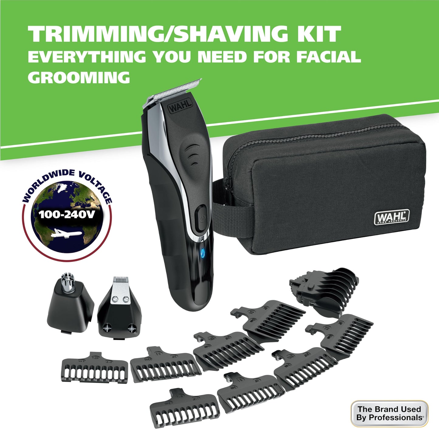 White Smoke Wahl Aqua Blade® Rechargeable Wet/Dry Lithium-Ion Deluxe Beard Trimmer for Men - Interchangeable Heads for Detailing, Hair, Mustache and Body Grooming - Model 9899-100