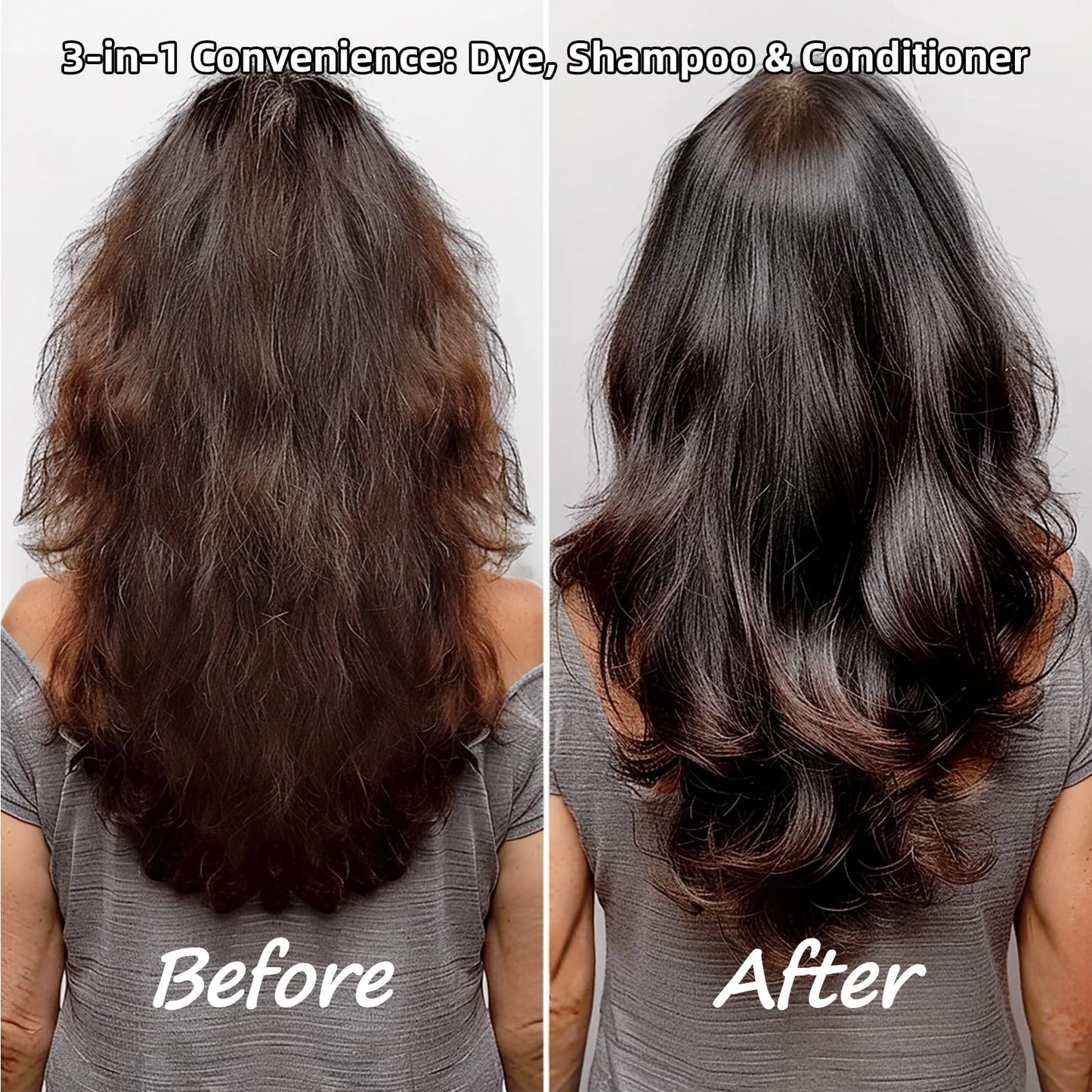 Black HAARAZ Instant Hair Dye Shampoo Ampoule, Permanent Hair Color Dye - Paraben-Free, 5-Minute Easy and Fast Coloring, Keratin & Collagen, Made in Korea (Dark Brown)