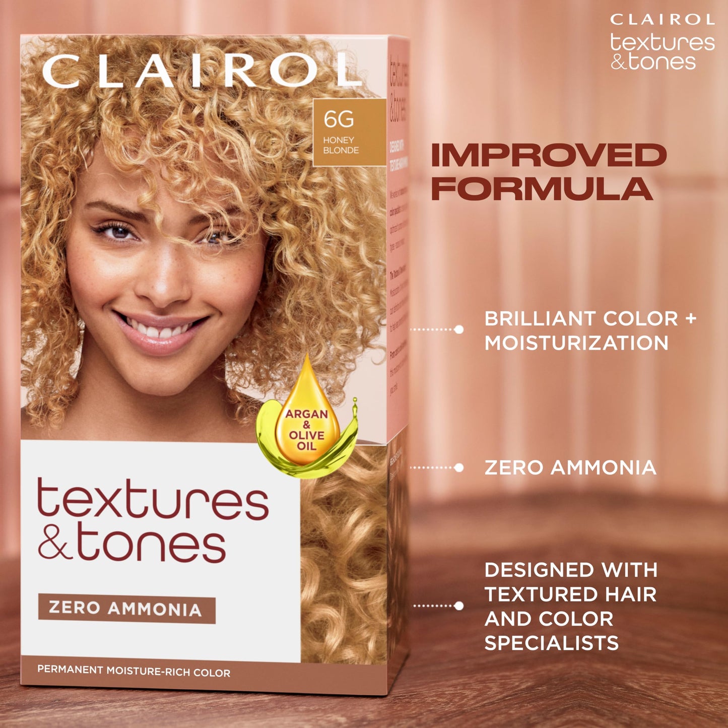 Tan Clairol Textures & Tones Permanent Hair Dye, 2N Mocha Brown Hair Color| Ammonia Free | Moisture-Rich Formula with Argan, and Olive Oil for Brilliant Shine | Pack of 1