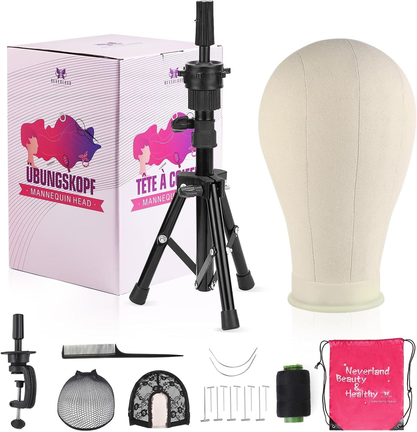 White Smoke Wig Stand - Wig Stand with Head Canvas Wig Head Mannequin Head for Heavy Wigs, Wig Head Stand Manikin Head Wig Head for Wigs Making Display Styling(Wig not included), Wig Stand Tripod Height Adjustable