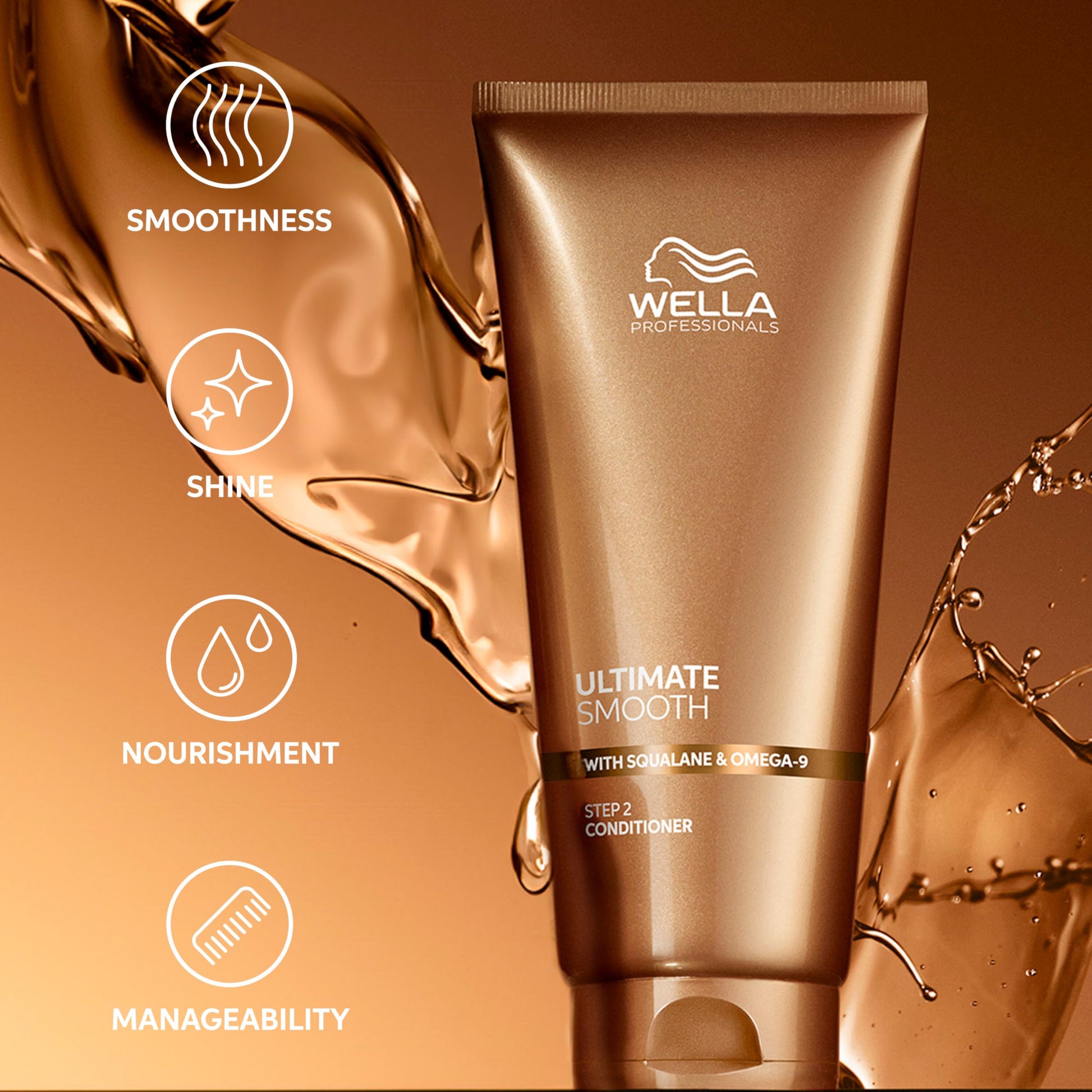 Saddle Brown Wella Professionals ULTIMATE SMOOTH Conditioner | Treatment for Dry & Frizzy Hair | With Squalane & Omega 9 | 6.7 Fl Oz