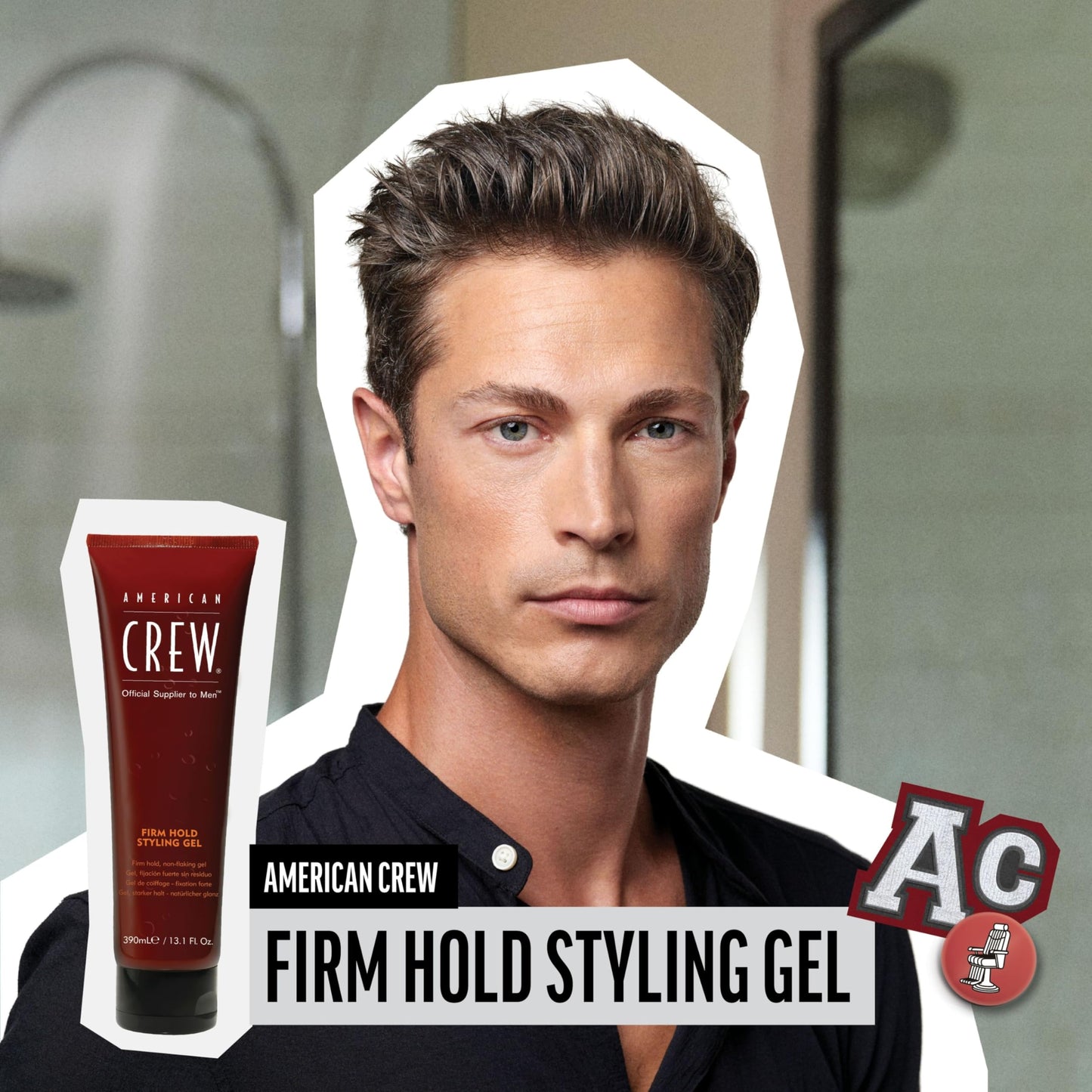 Slate Gray American Crew Men's Hair Styling Gel, Firm Hold, Non-Flaking, 33.8 Fl Oz, 33.8 fl oz
