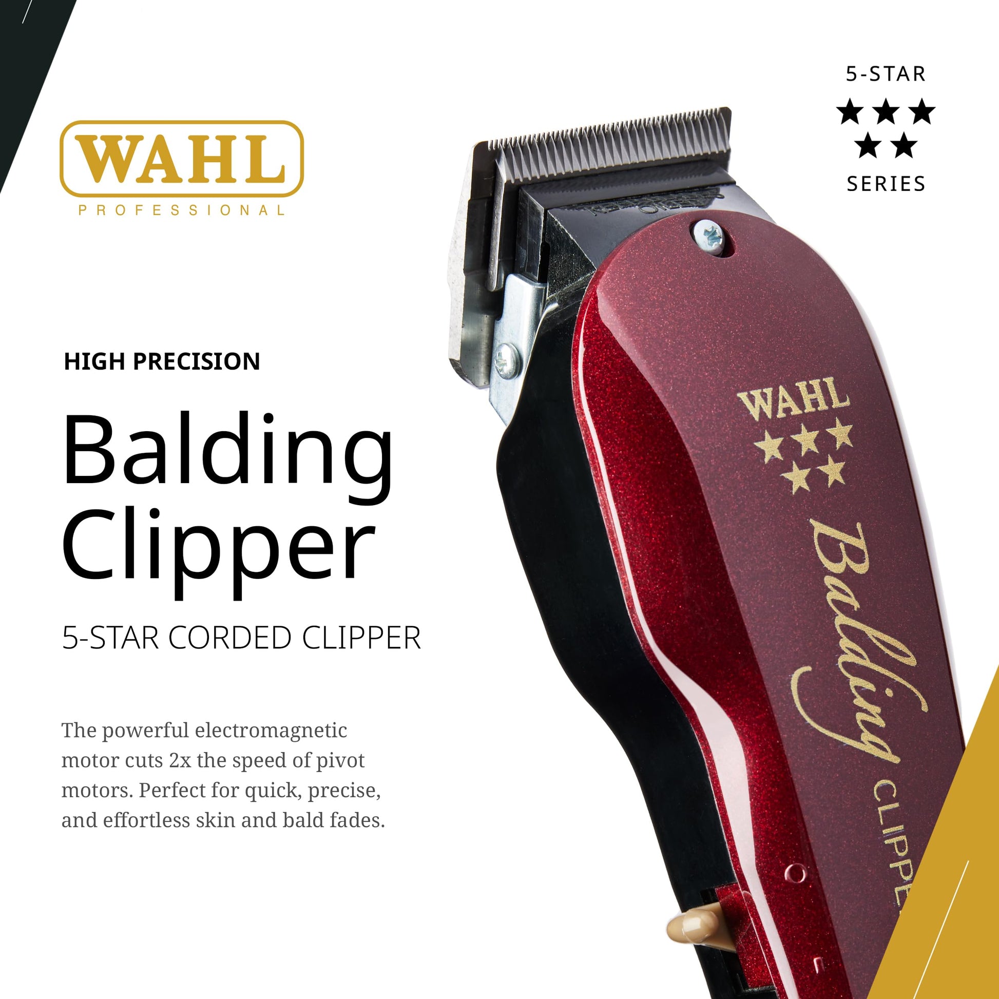White Smoke Wahl Professional 5 Star Balding Clipper, Corded V5000 Electromagnetic Motor, for Ultra-Close Trimming