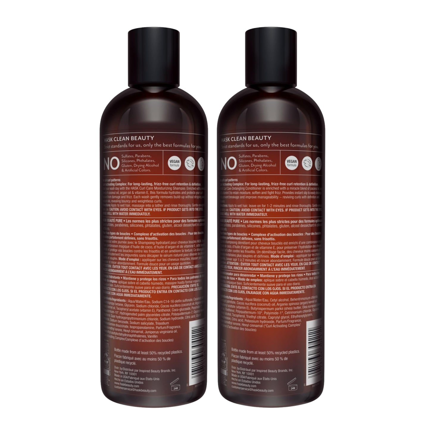 White Smoke HASK Curl Care Shampoo + Conditioner Set with Coconut and Argan Oil | For Curly Hair, Sulfate-Free, Paraben-Free, Gluten-Free, Vegan, Cruelty-Free, Color Safe | 12oz each