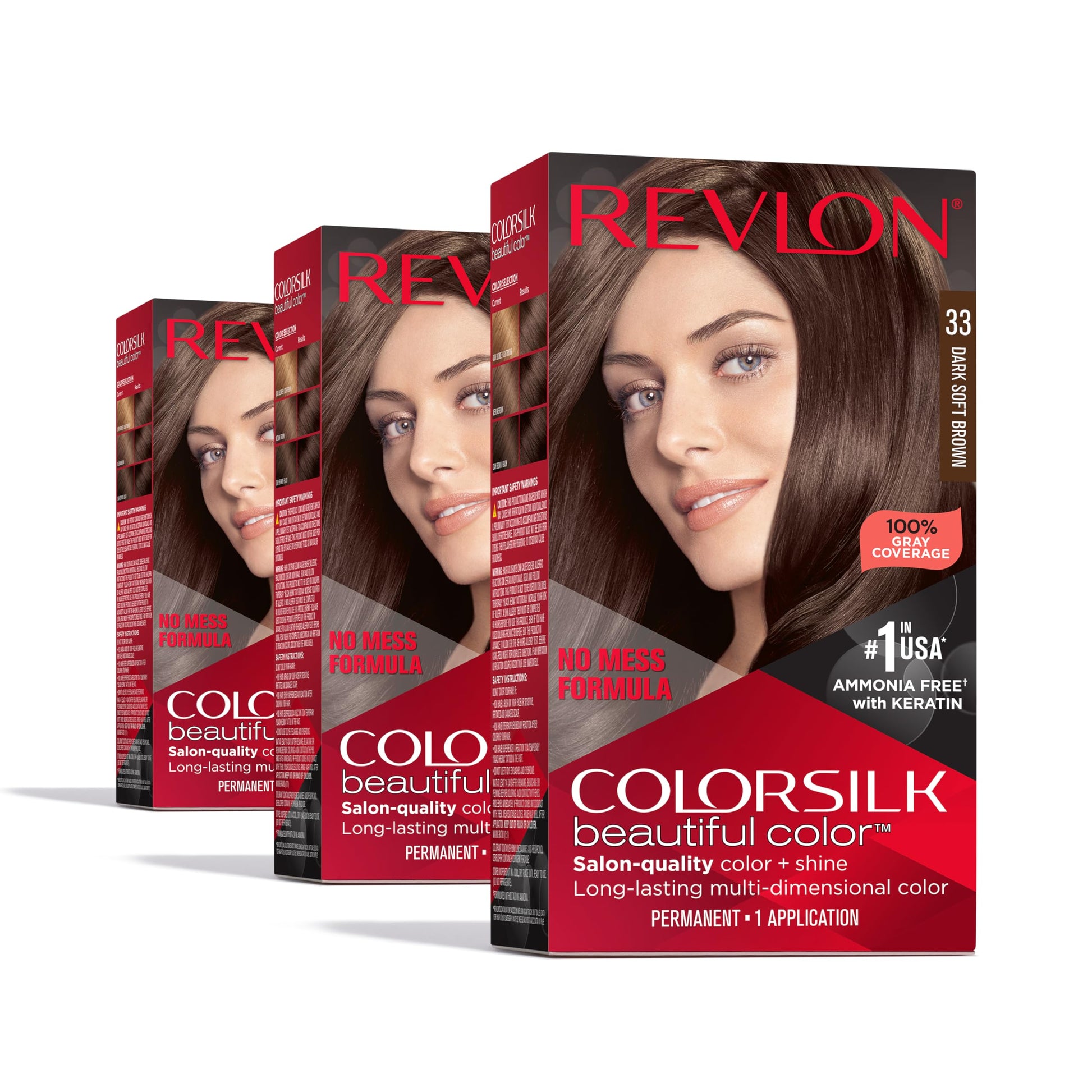 White Smoke Revlon Colorsilk Beautiful Color Permanent Hair Color, (OLD VERSION) 33 Dark Soft Brown (Pack of 3)