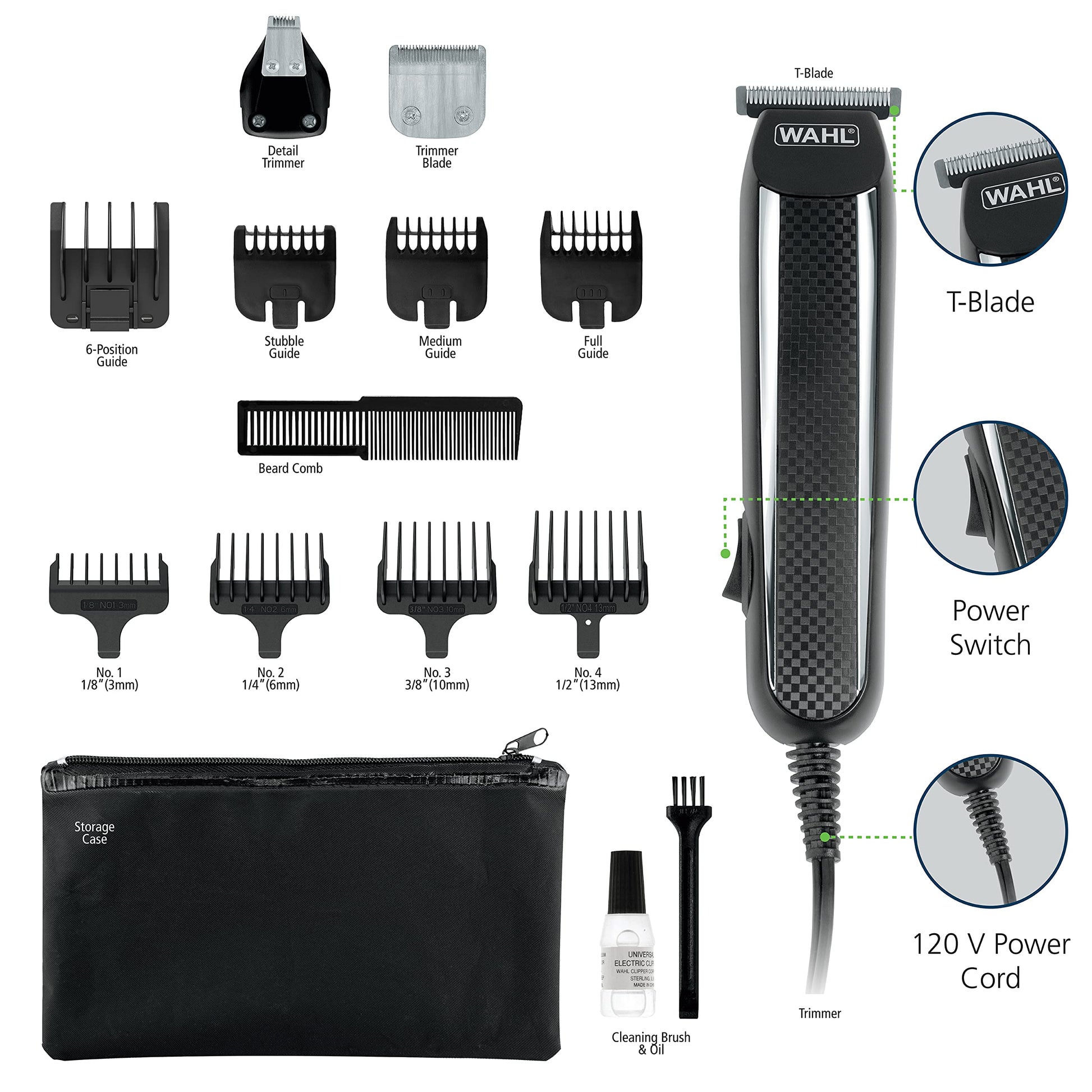 White Smoke Wahl PowerPro Corded Detailer Trimmer Kit for Mens Grooming – for Beard, Mustache, Stubble, Ear, Nose, & Body Grooming – Model 9686