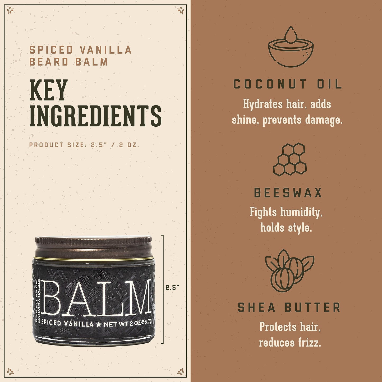 Sienna 18.21 Man Made Beard Balm for Men, Spiced Vanilla, 2 fl. oz - Premium Grooming Cream with Low Shine for Conditioning and Shaping Beards, Mustaches - Scented Facial Hair Balms, Long-Lasting Moisture