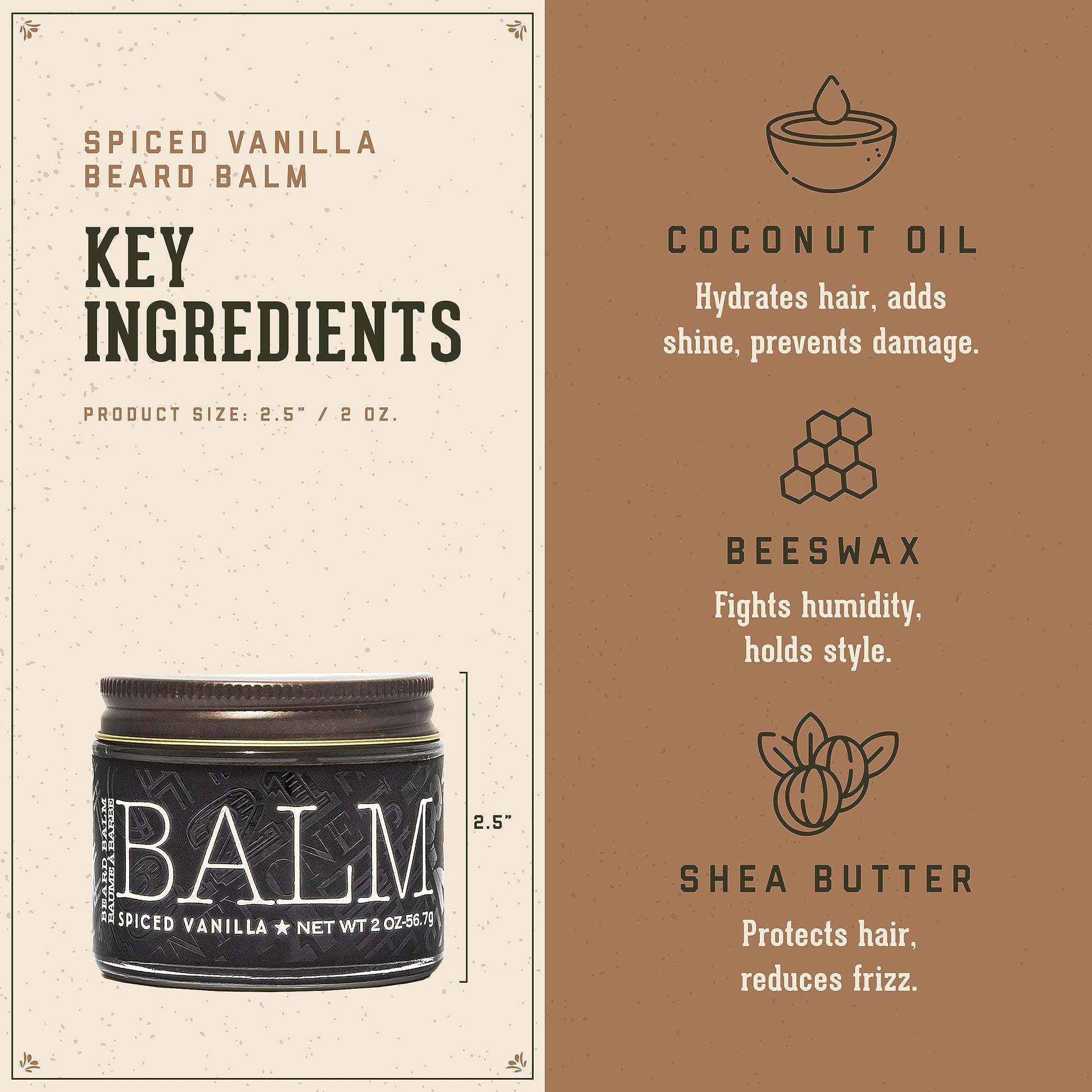 Sienna 18.21 Man Made Beard Balm for Men, Spiced Vanilla, 2 fl. oz - Premium Grooming Cream with Low Shine for Conditioning and Shaping Beards, Mustaches - Scented Facial Hair Balms, Long-Lasting Moisture