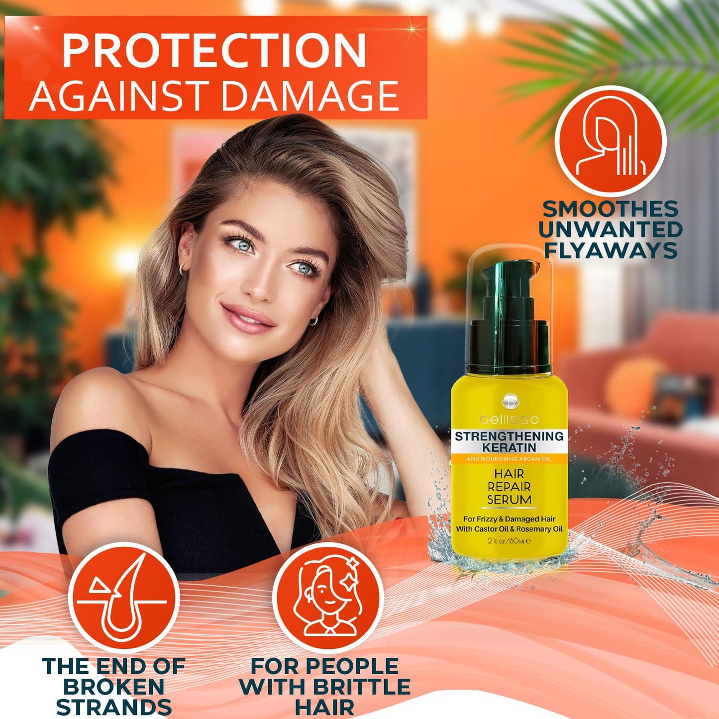 Light Pink Keratin Hair Serum - Heat Protection Treatment and Anti Frizz Control - Protectant Oil and Straightener for Frizzy and Damaged Split Ends - Smoothing Products for Shine, Advanced Care for Women