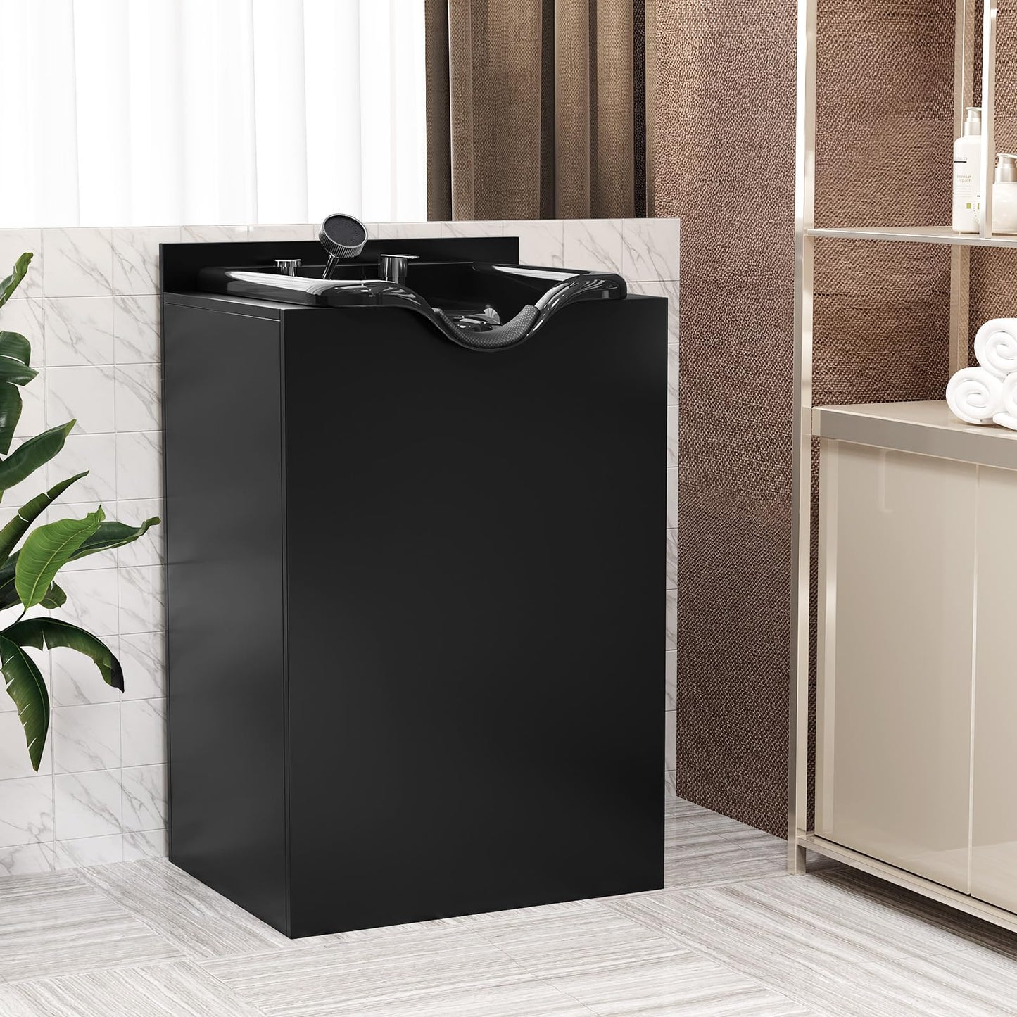 Dark Slate Gray OmySalon Shampoo Bowl with Cabinet, Salon Wet Station with Sprayer Faucet Shampoo Cabinetry, Portable Hair Wash Sink for Beauty Spa Barber