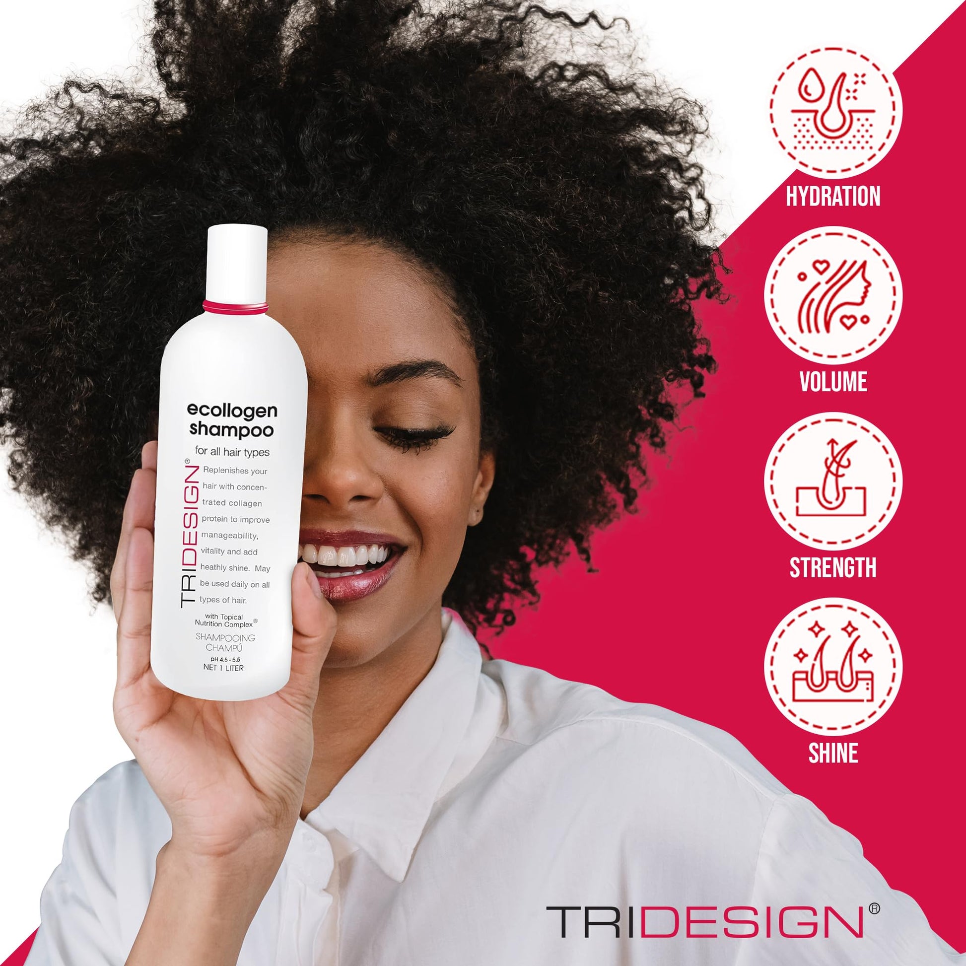 White Smoke TRI Design Ecollogen Shampoo - Hair Shampoo For Natural Hair - Moisturizing, Hydrating - Gentle Hair Products, Thickening, Volumizing Shampoo - Liter (33.8 oz.)