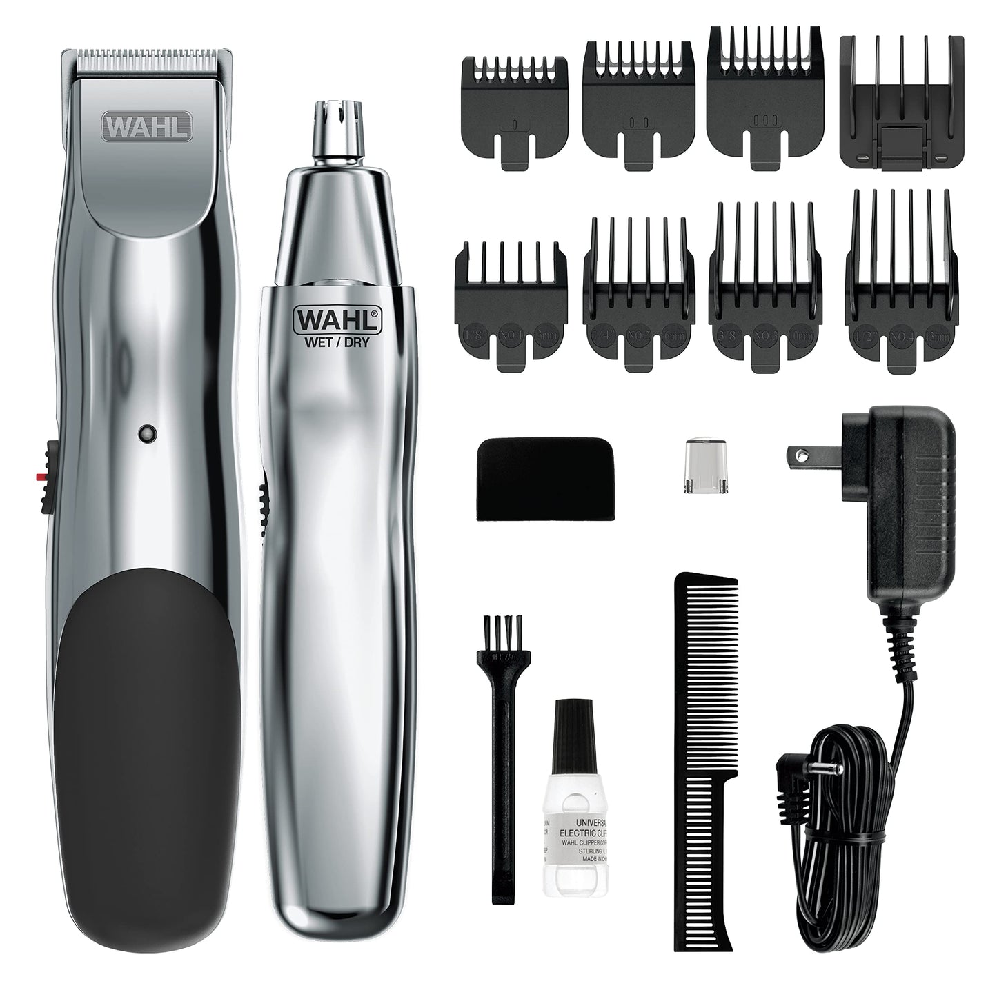 White Smoke Wahl Groomsman Rechargeable Beard Trimmer kit for Mustaches, Nose Hair, and Light Detailing and Grooming with Bonus Wet/Dry Battery Nose Trimmer – Model 5622v