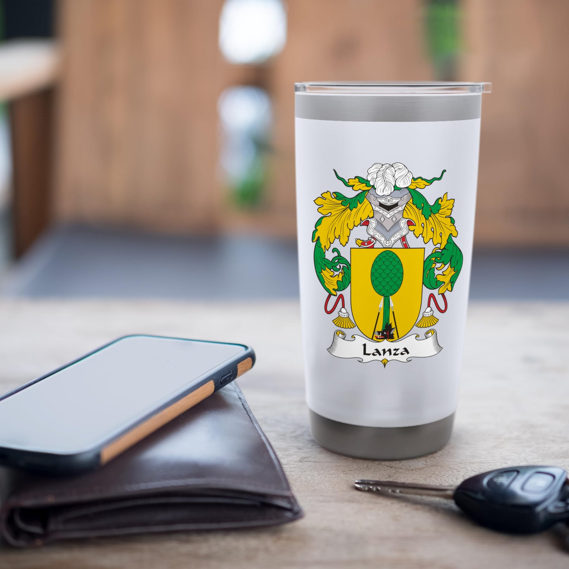 Light Gray Lanza Coat of Arms - Family Crest Stainless Steel Insulated Tumbler