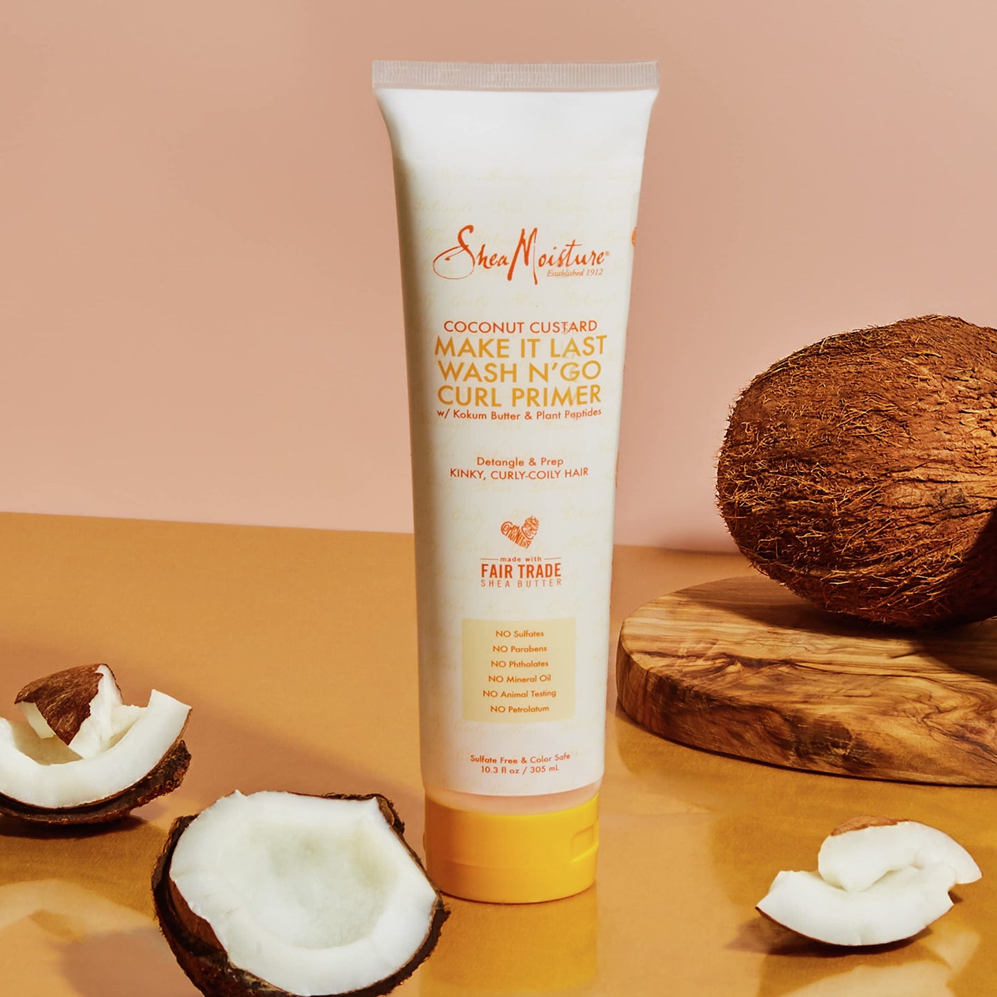 Tan SheaMoisture Coconut Custard Curl Defining Cream - Make It Last Wash N' Go Primer, Enhancer & Detangler for Wavy & Curly Hair, Organic Shea Butter, 10.3 Oz