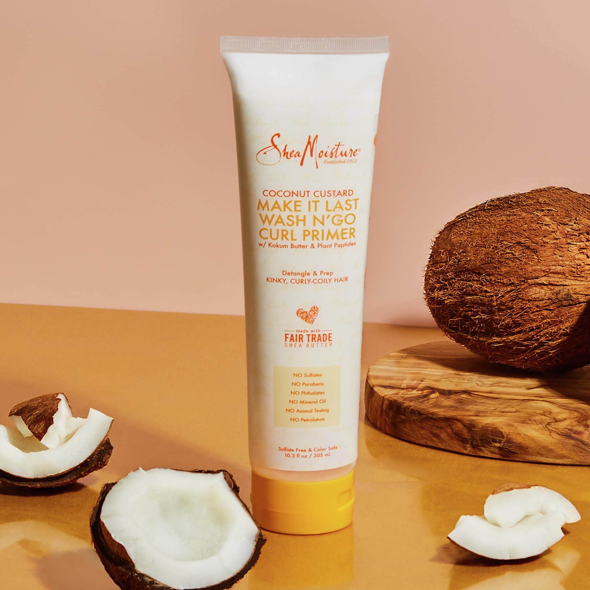 Tan SheaMoisture Coconut Custard Curl Defining Cream - Make It Last Wash N' Go Primer, Enhancer & Detangler for Wavy & Curly Hair, Organic Shea Butter, 10.3 Oz