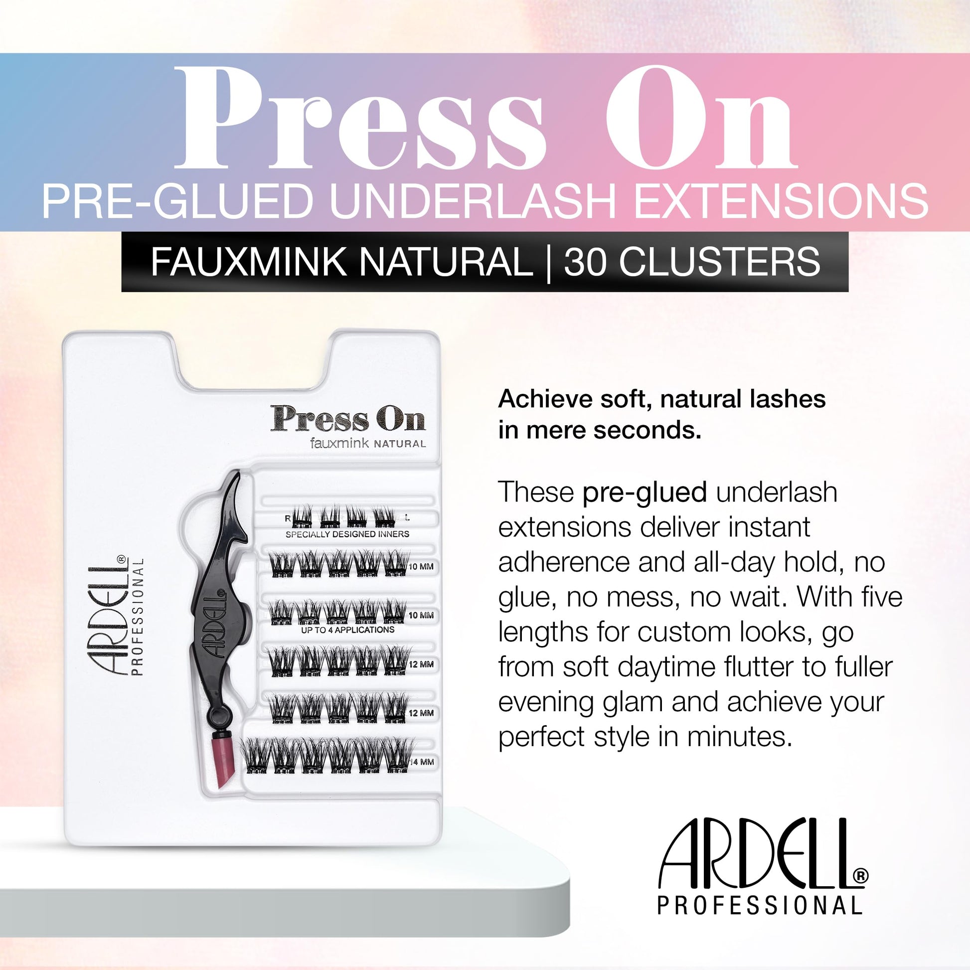 White Smoke Ardell Press On Lashes Underlash Extensions, Faux Mink Natural – Pre-Glued Lash Clusters, No Glue Needed, Eyelash Cluster, Green Tea & Peptides Infused with Applicator, DIY Lash Extensions, 30 ct