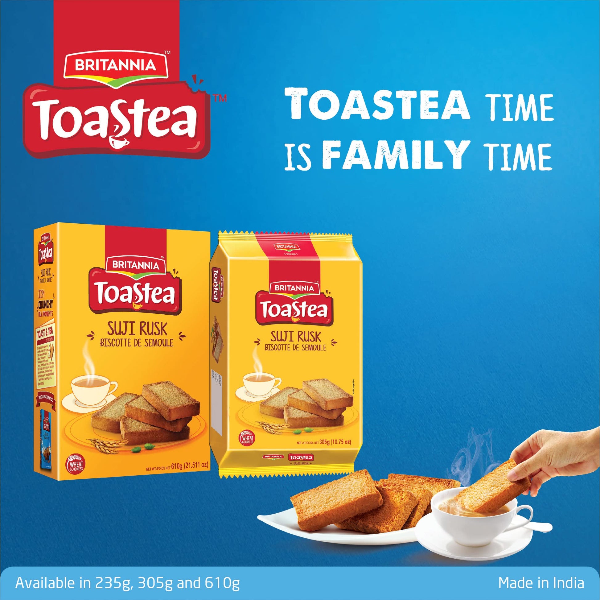 Steel Blue BRITANNIA Toastea Suji Rusk 43.03oz (1220g) - Biscotte De Semoule - Crispy Tea Time Snack - Crispy Crunchy Toast (Pack of 1)