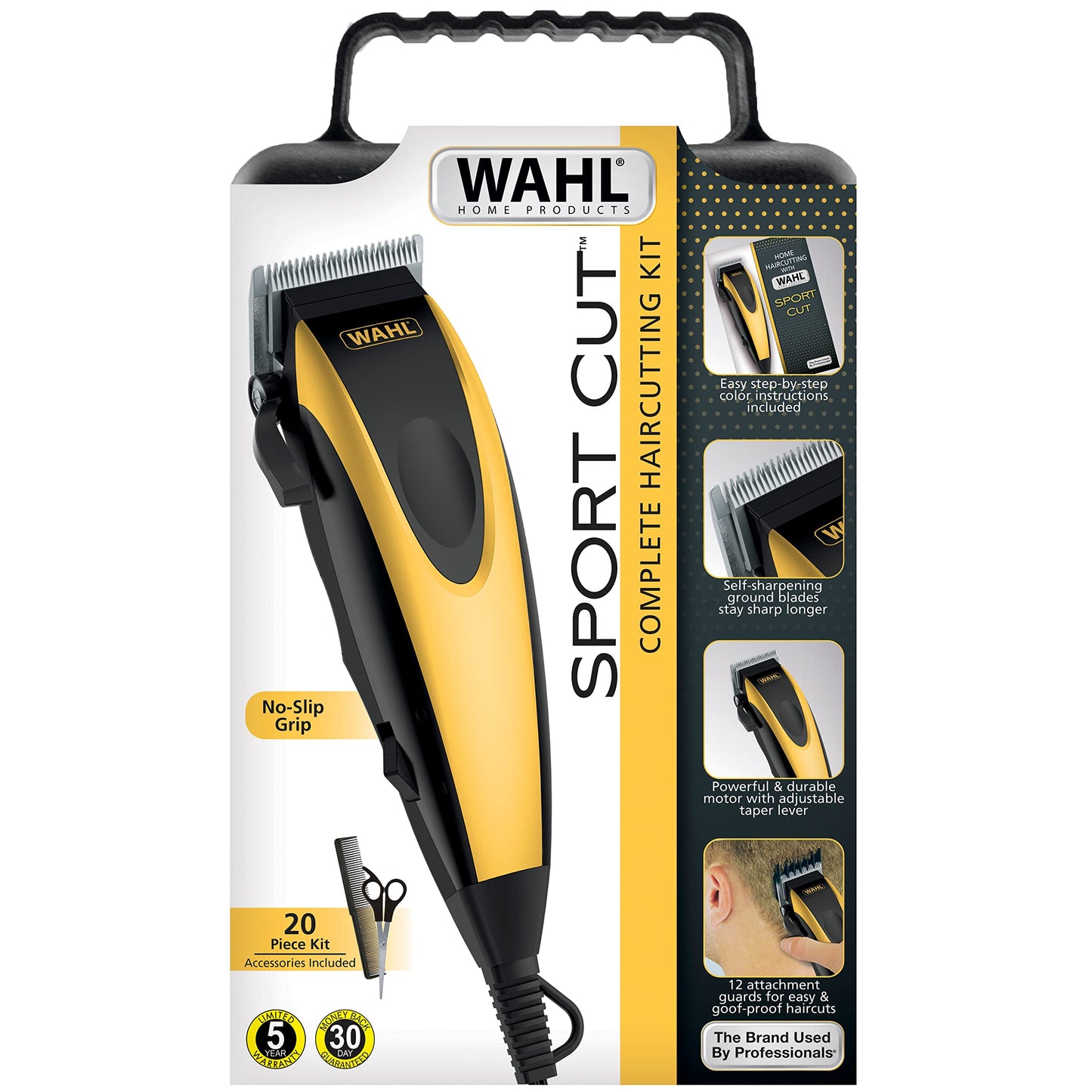 White Smoke Wahl 20-Piece Combo Sport Cut No-Slip Self Sharpening Complete Clippers Haircut Kit #9423