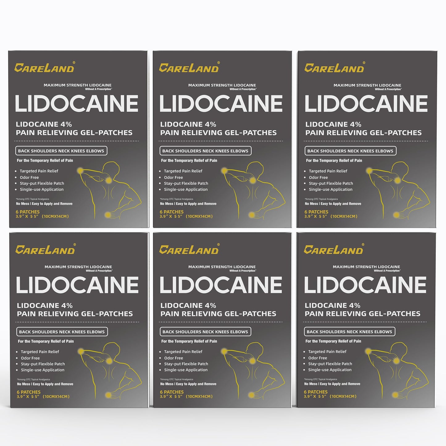 Dim Gray CARELAND 4% Lidocaine Patches 36 Count Pain Relief Patches Maximum Strength lidocaine, Back Pain Relief Products, for Neck Knee Joint Pain Nerve Shoulder Pain Relief