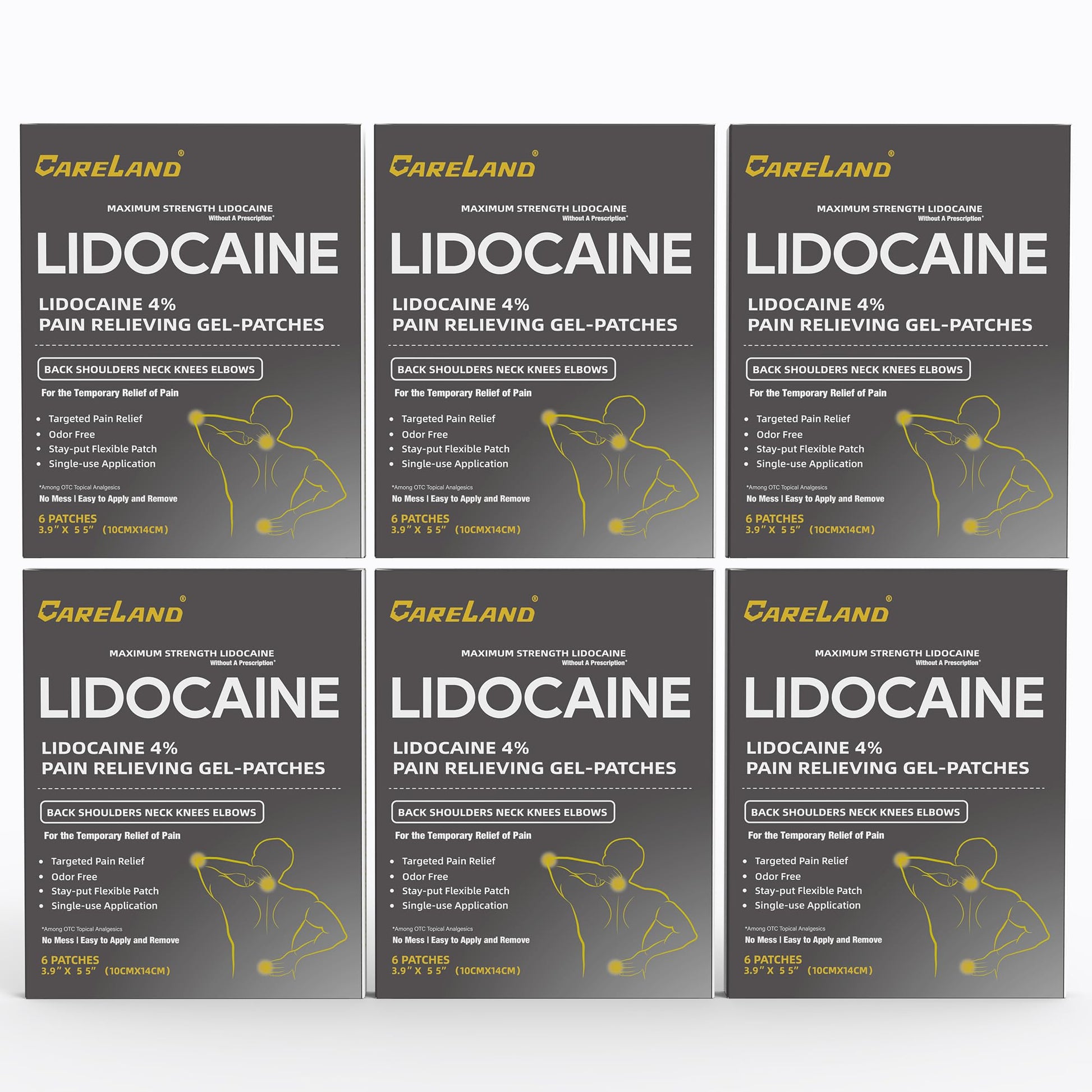 Dim Gray CARELAND 4% Lidocaine Patches 36 Count Pain Relief Patches Maximum Strength lidocaine, Back Pain Relief Products, for Neck Knee Joint Pain Nerve Shoulder Pain Relief