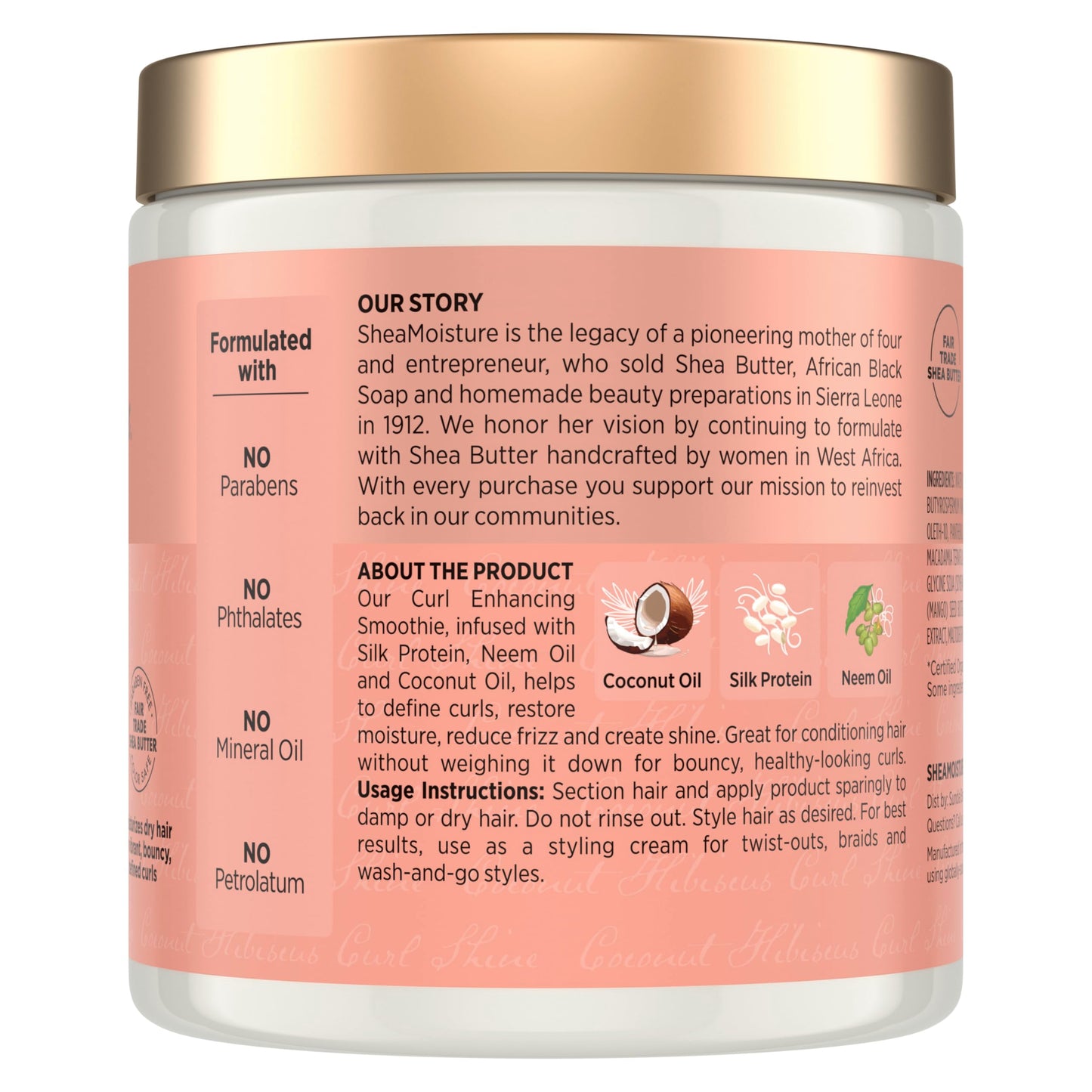 Dark Salmon SheaMoisture Curl Enhancing Smoothie Hair Cream Coconut and Hibiscus for Thick, Curly Hair Sulfate Free and Paraben Free Curl Cream 20 oz