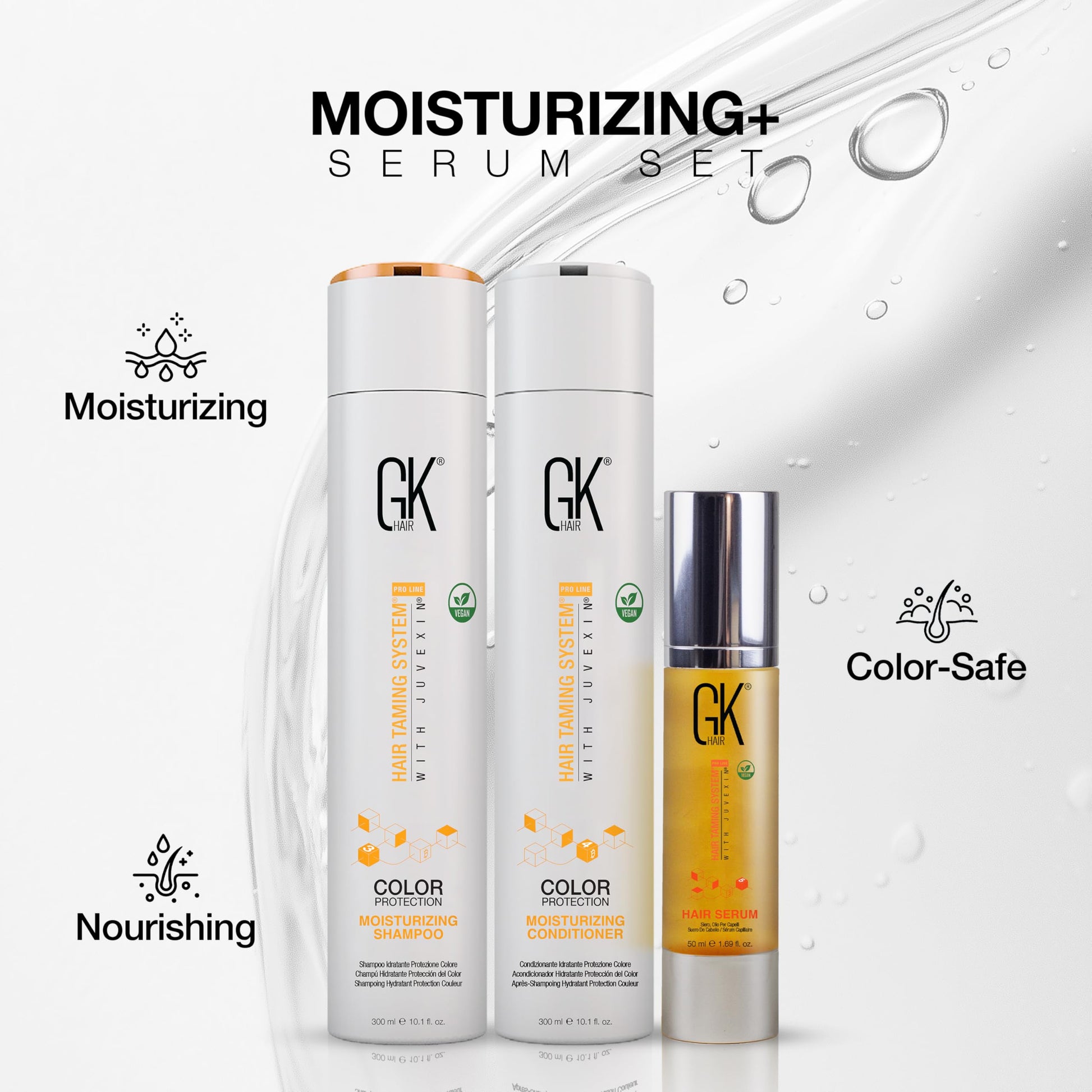 Lavender GK HAIR Hydrating Moisturizing Shampoo and Conditioner Set (10.1 Fl Oz) Global Keratin Anti Frizz Serum Dry Damaged Repair Argan Oil (1.69 Fl Oz) All Hair Types Sulfate Paraben Free Unisex