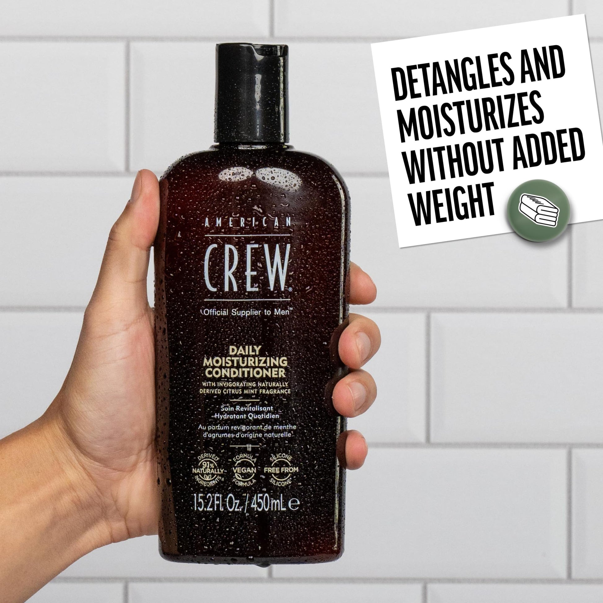 Light Gray American Crew Conditioner for Men, Daily Moisturizer, Naturally Derived, Vegan Formula, Citrus Mint Fragrance, 33.8 Fl Oz