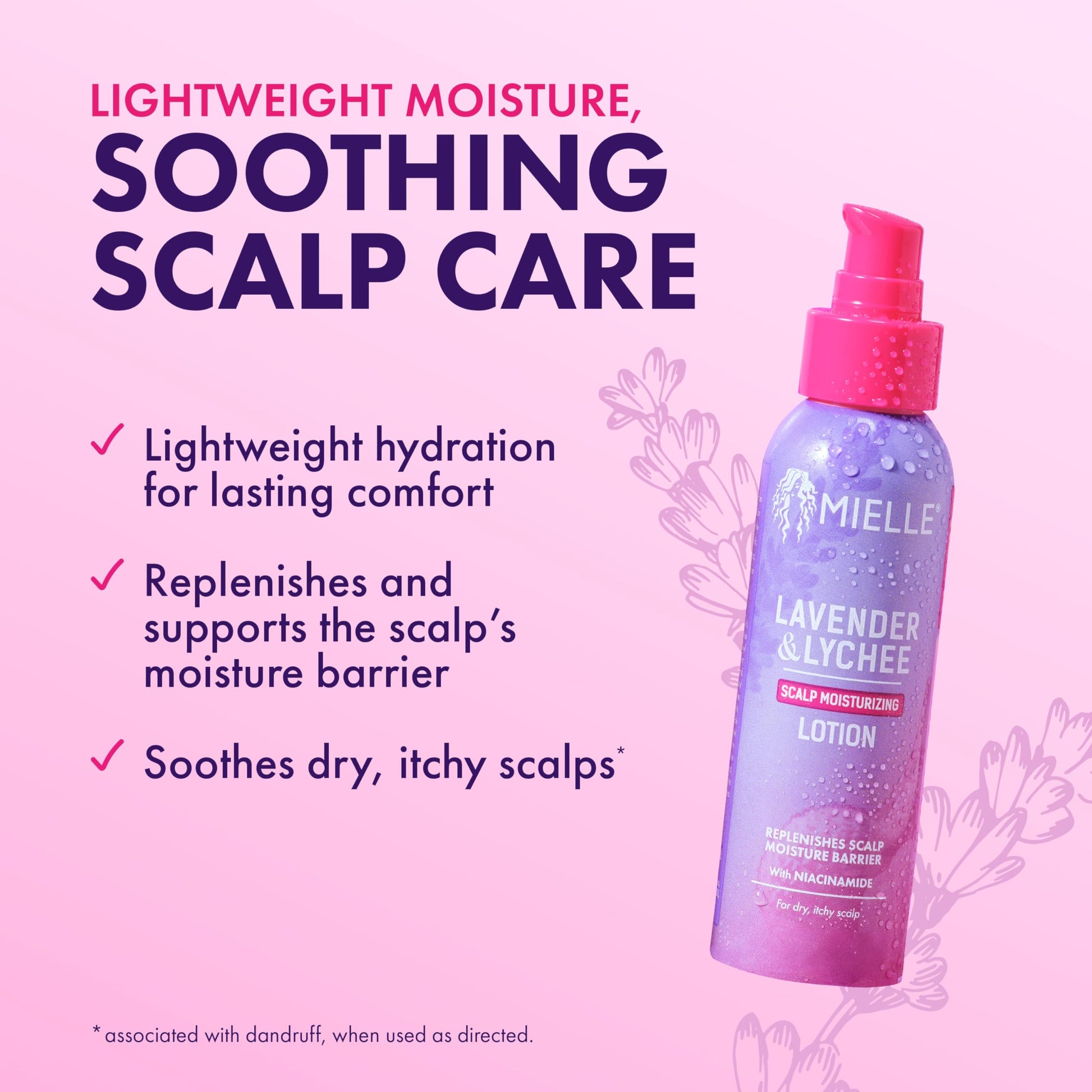 Misty Rose Mielle Organics Lavender & Lychee Scalp Moisturizing Lotion, Leave-In Treatment for Dry Itchy Scalp, Lightweight Scalp Moisturizer with Niacinamide Aloe Menthol, Protective Styles, 4 fl oz