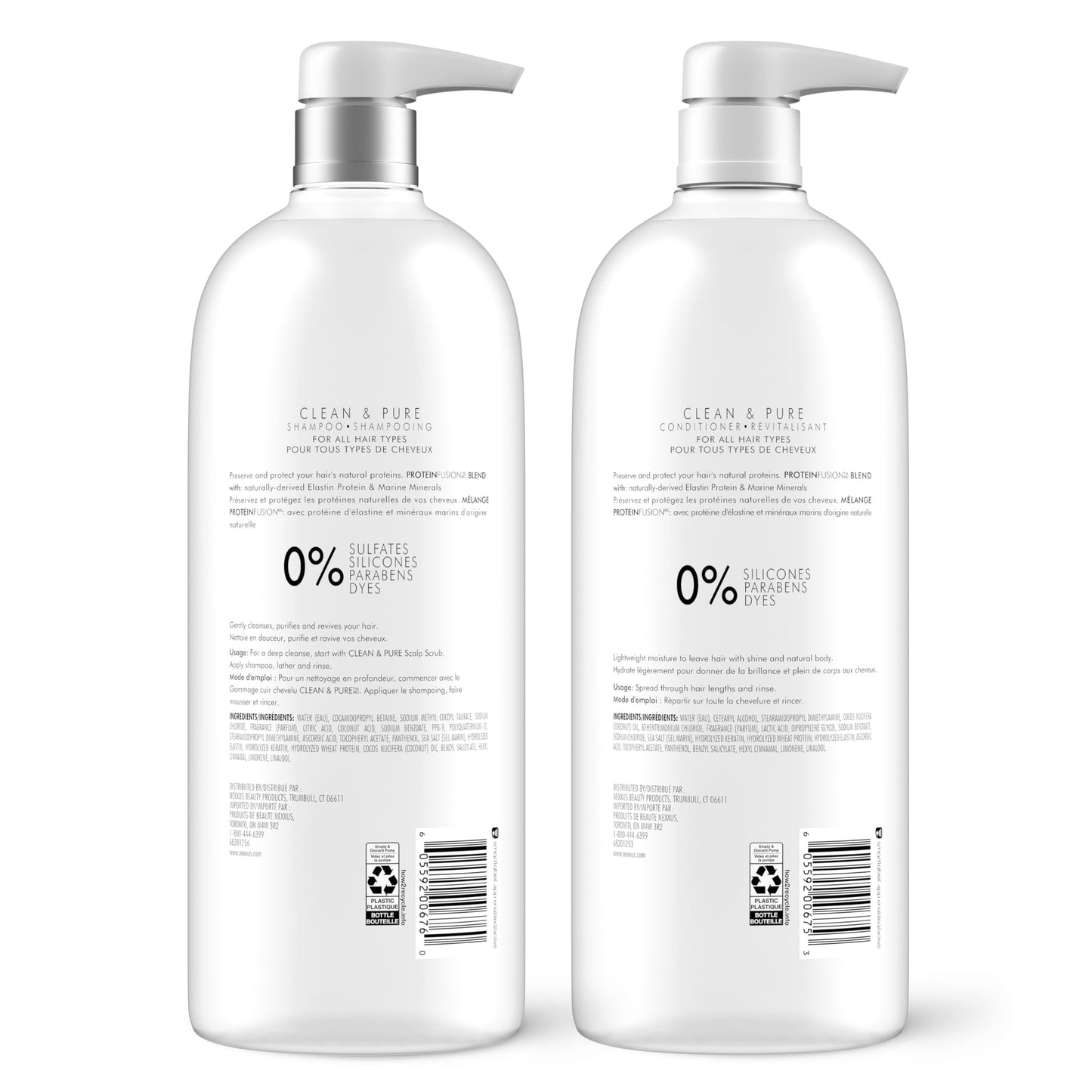 White Smoke Nexxus Clean and Pure Clarifying Shampoo and Conditioner 2-Pack With ProteinFusion, for Nourished Hair Paraben Free 33.8 oz