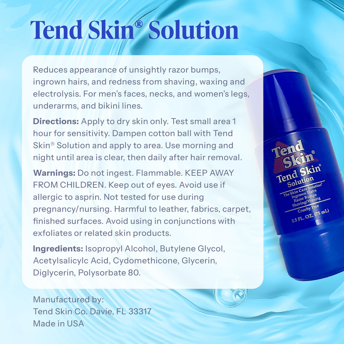 Alice Blue Tend Skin Razor Bump Solution Refillable Roll-On Solution For Unsightly Razor Bumps, Ingrown Hair And Razor Burns, Post Shaving and Waxing Toner for Men and Women, 2.5 Oz