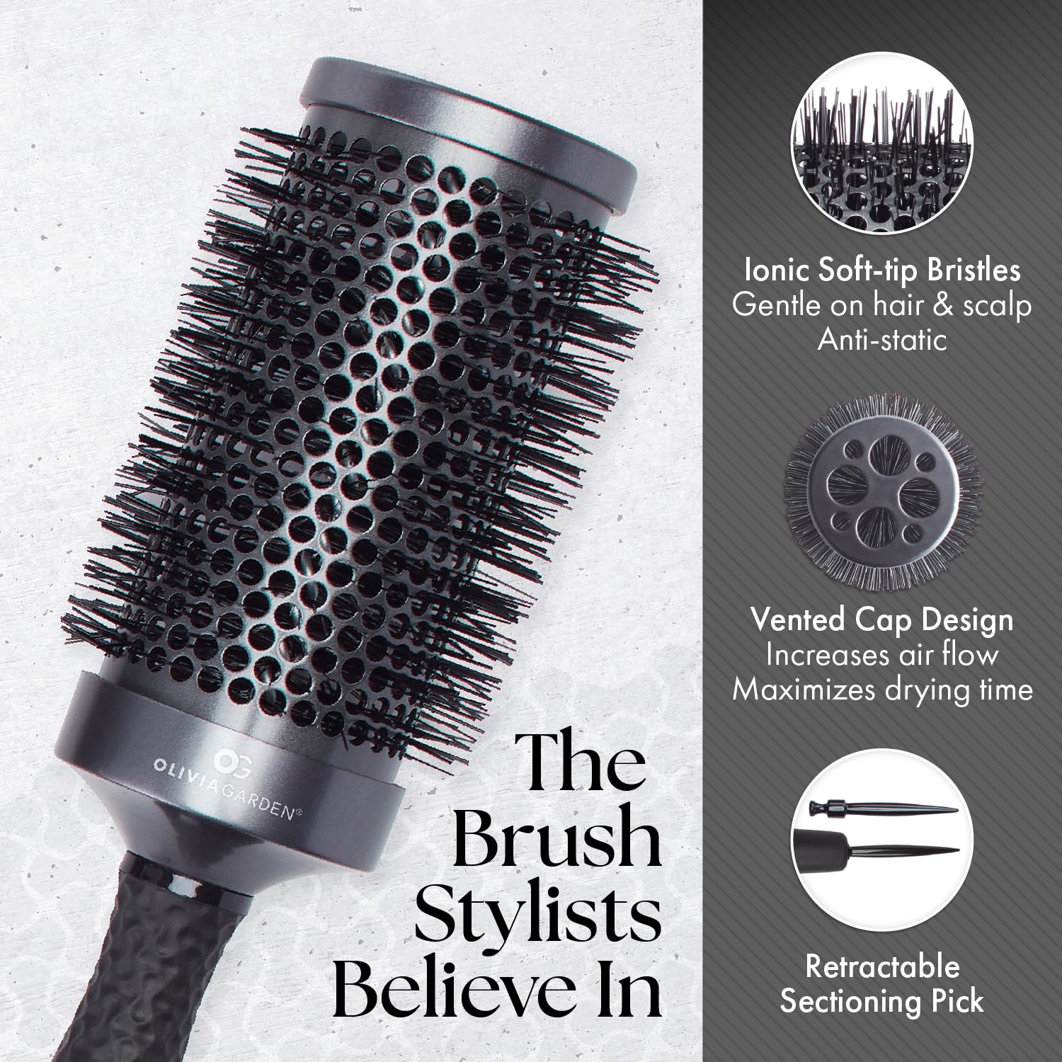 Dim Gray Olivia Garden ESSENTIALS Thermal brush 1 1/4" (35 mm)