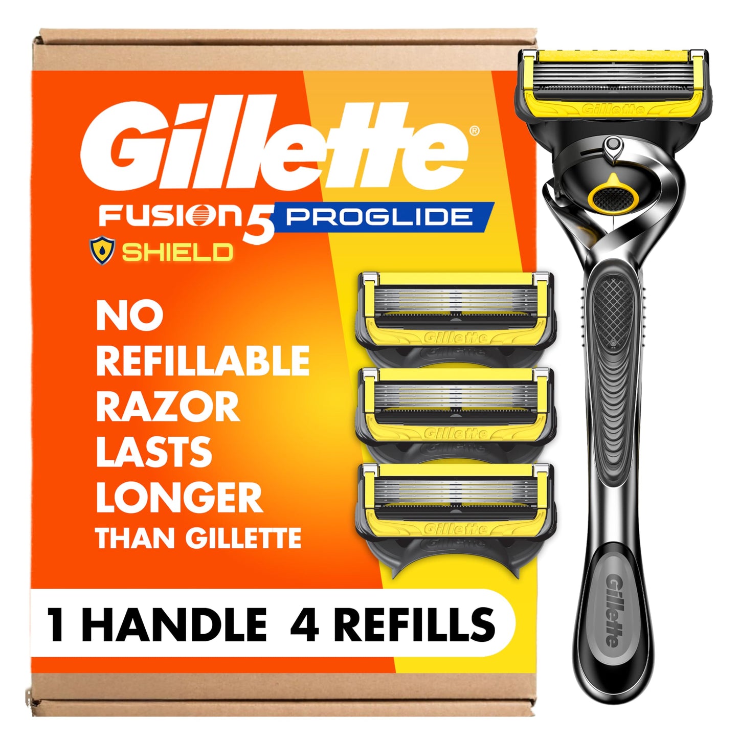 White Smoke Gillette ProGlide Shield Men's Razor, 5-Blade Razor with Precision Trimmer, 1 Handle and 4 Refills