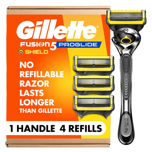 White Smoke Gillette ProGlide Shield Men's Razor, 5-Blade Razor with Precision Trimmer, 1 Handle and 4 Refills