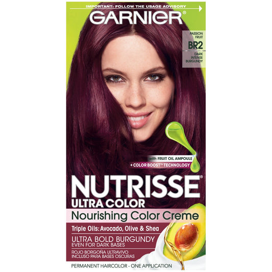 Black Garnier Nutrisse Ultra Color Nourishing Permanent Hair Color Cream, BR2 Dark Intense Burgundy (1 Kit) Red Hair Dye (Packaging May Vary), 1 Count