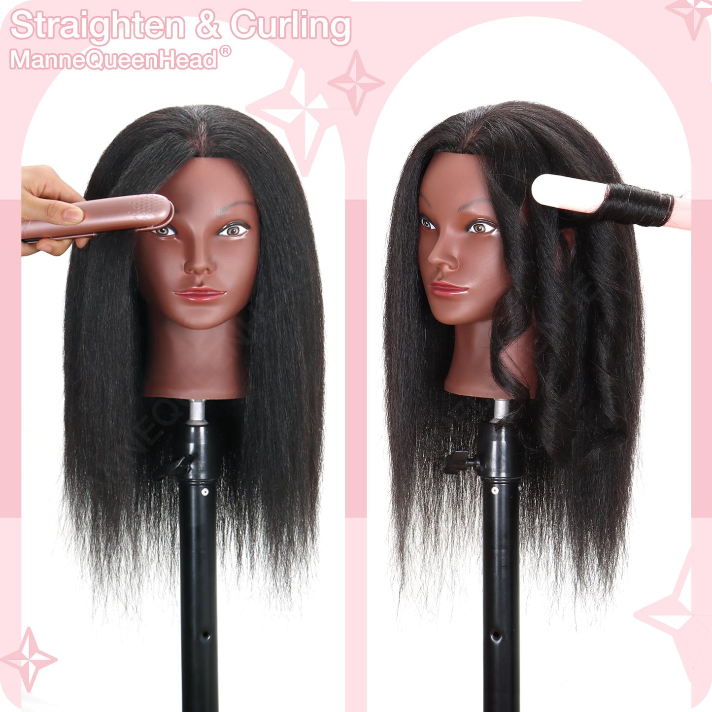 White Smoke Mannequin Head with Human Hair 16'' Cosmetology Manikin Doll Head with 100% Real Human Hair Mannequin Head for Braiding Hairstylists Cosmetology Students Practice Styling with Free Clamp Holder-Black