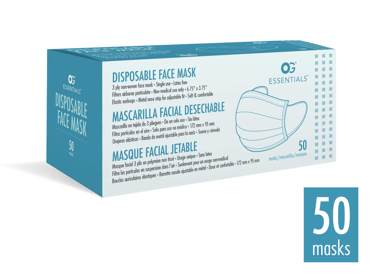 White Smoke 50-pcs Disposable 3-ply Non-Woven Nose Fitting face mask for Personal use (Non-Medical)