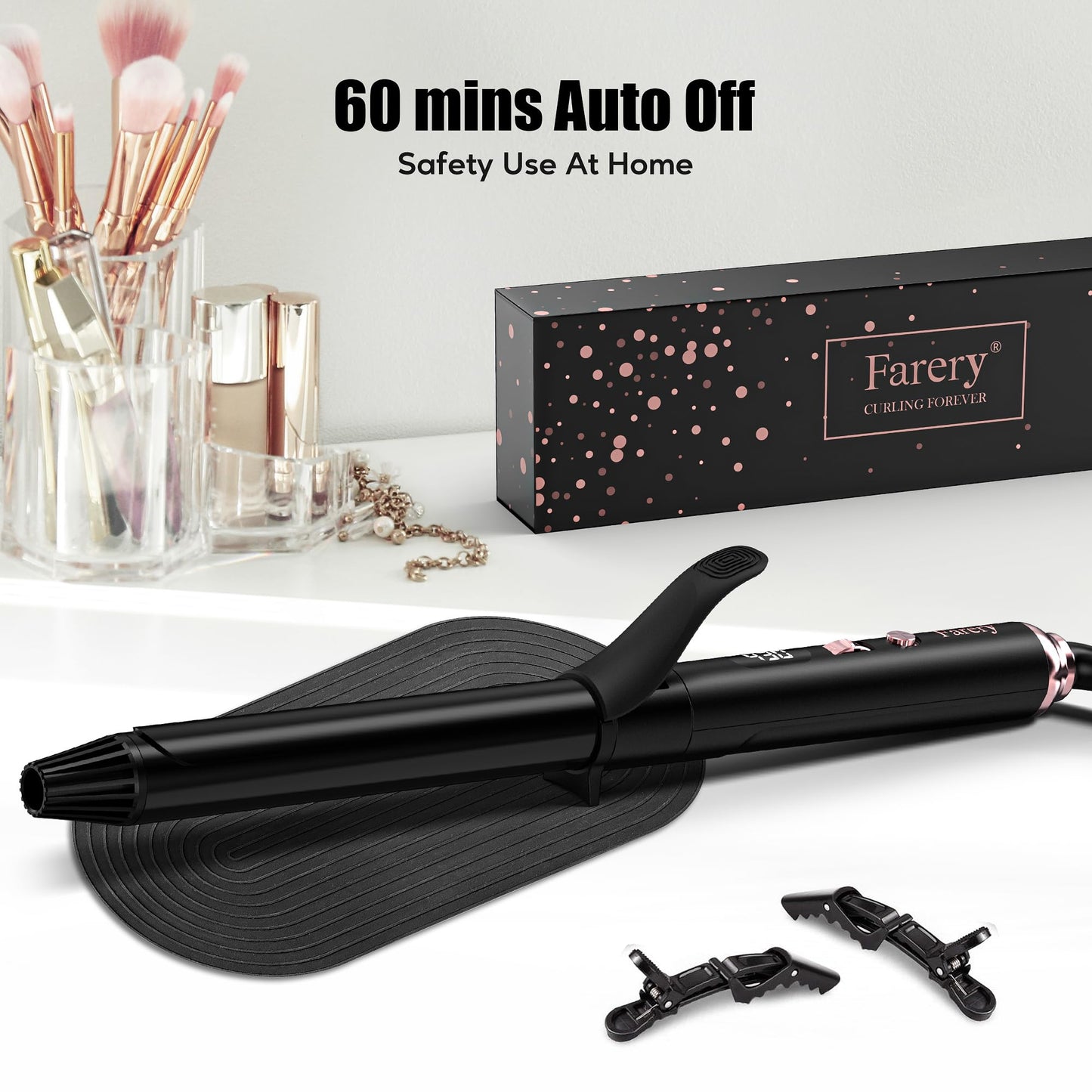 White Smoke FARERY Long Barrel Curling Iron 1 Inch, Ceramic Curling Iron for Thin Hair, Infused Argan Oil & Keratin, Long Lasting Styling, 11 Adjustable Temp, Include Clips & Silicone Pad