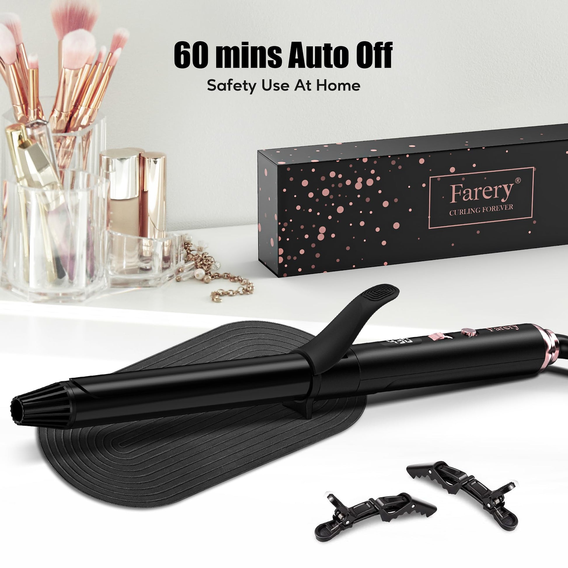 White Smoke FARERY Long Barrel Curling Iron 1 Inch, Ceramic Curling Iron for Thin Hair, Infused Argan Oil & Keratin, Long Lasting Styling, 11 Adjustable Temp, Include Clips & Silicone Pad