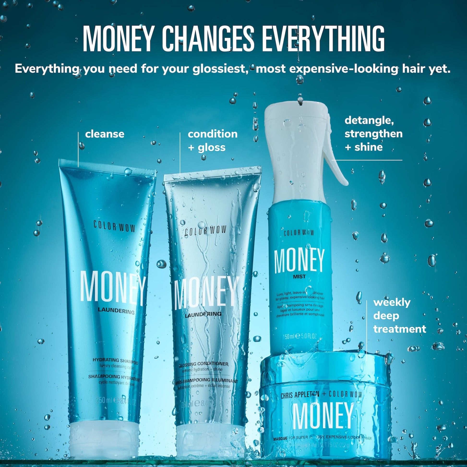 Dark Cyan COLOR WOW Money Laundering Hydrating Shampoo + Glossing Conditioner Set for Scandalously Rich Results