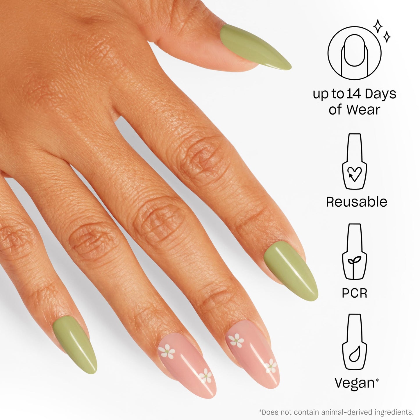 White Smoke OPI On Point I Gleam of Spring | Long Almond Pastel Green & Pink Floral Nail Art Press On Nails | 30 Count with Nail Glue | Long Lasting, Reusable, Non-damaging