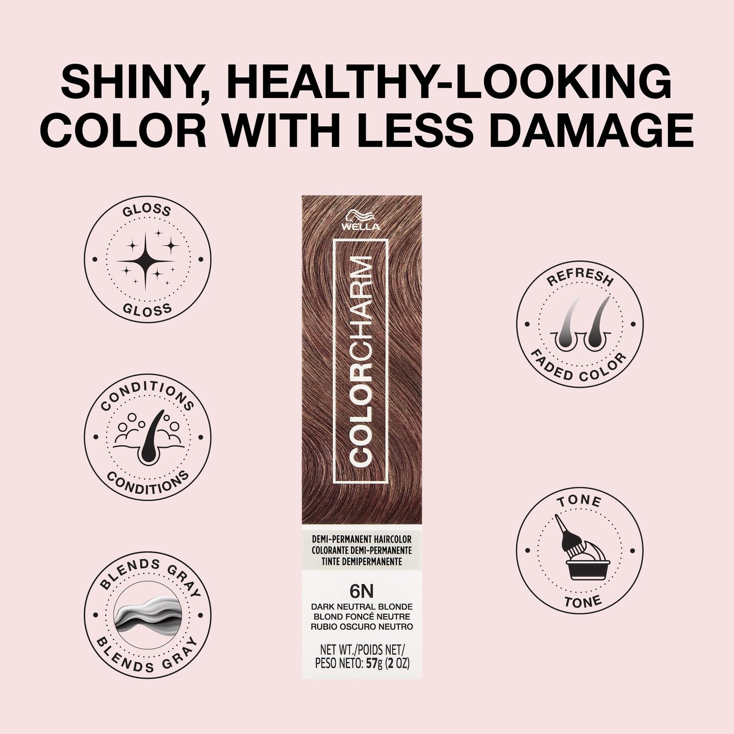 Misty Rose COLORCHARM Demi Permanent Hair Color 6N Dark Neutral Blonde Gloss, Refresh & Tone 2 Fl Oz