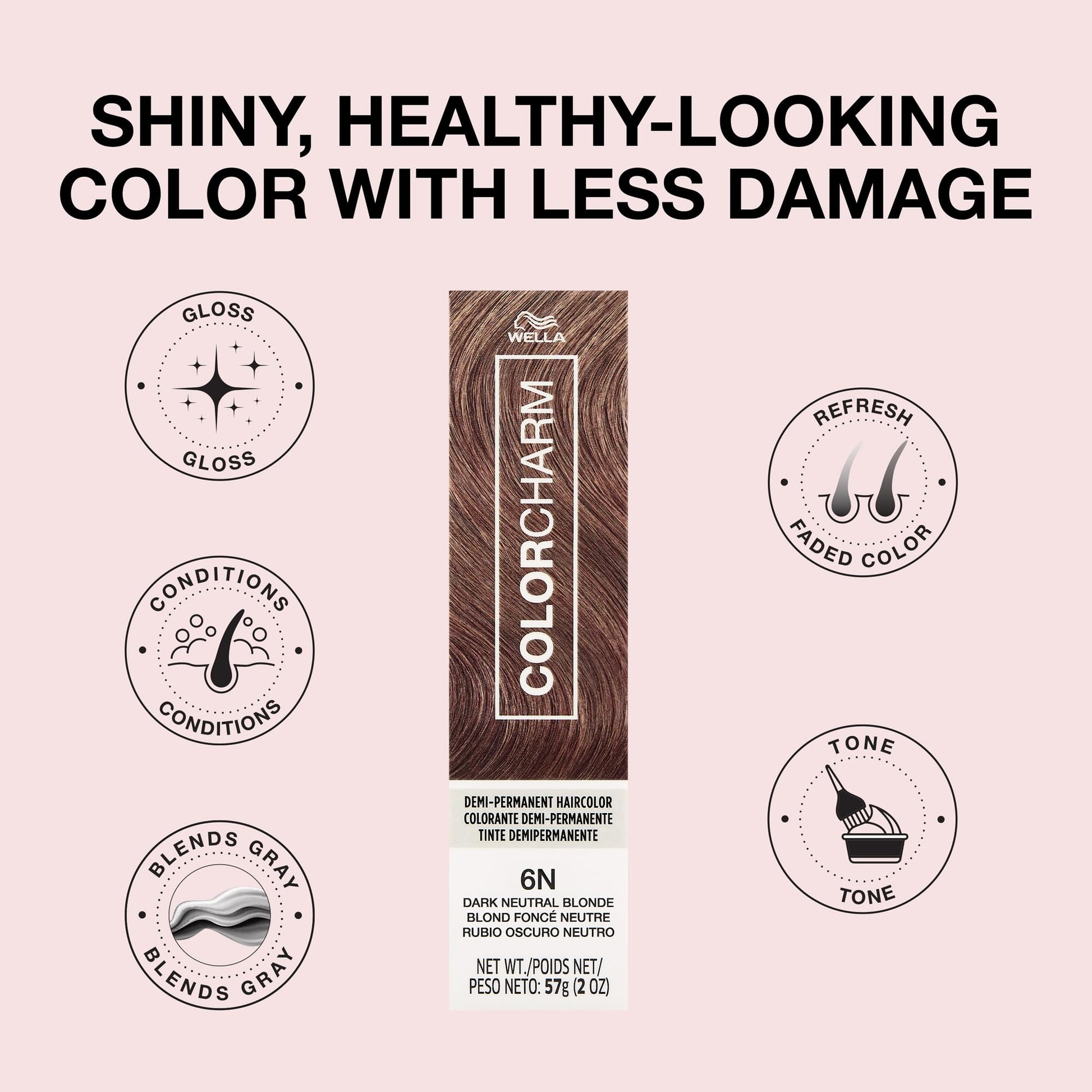 Misty Rose COLORCHARM Demi Permanent Hair Color 6N Dark Neutral Blonde Gloss, Refresh & Tone 2 Fl Oz