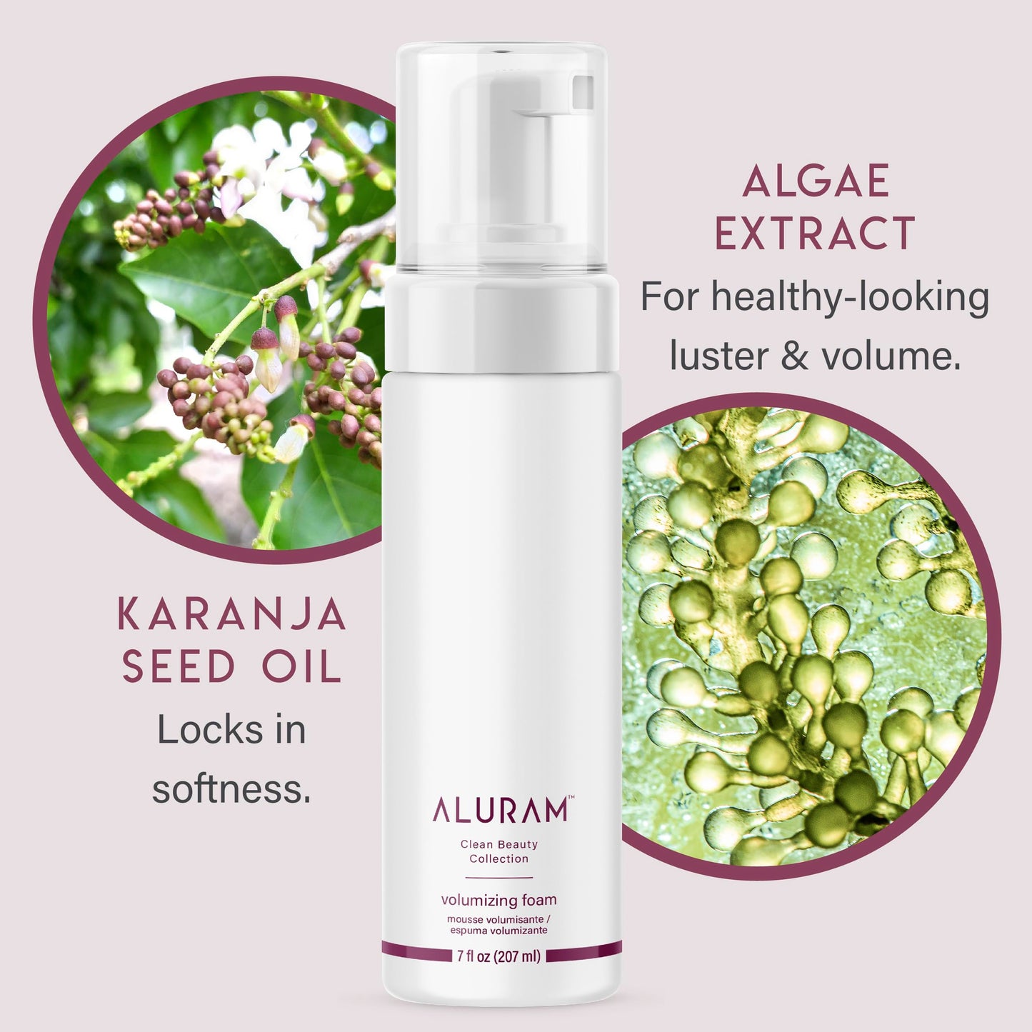 Lavender ALURAM Coconut Water Volumizing Foam, Lightweight Volume & Flexible Hold, 7 Fl Oz