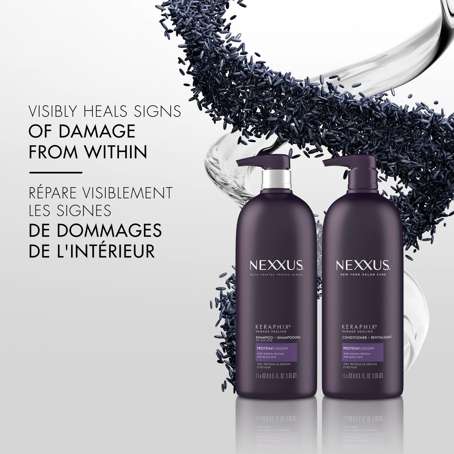 Light Gray Nexxus KERAPHIX Shampoo for Damage Repair for Damaged Hair Powered by KRT Keratin Resistance Therapy with Liquid Crystal Amino Acids 33.8 Fl oz