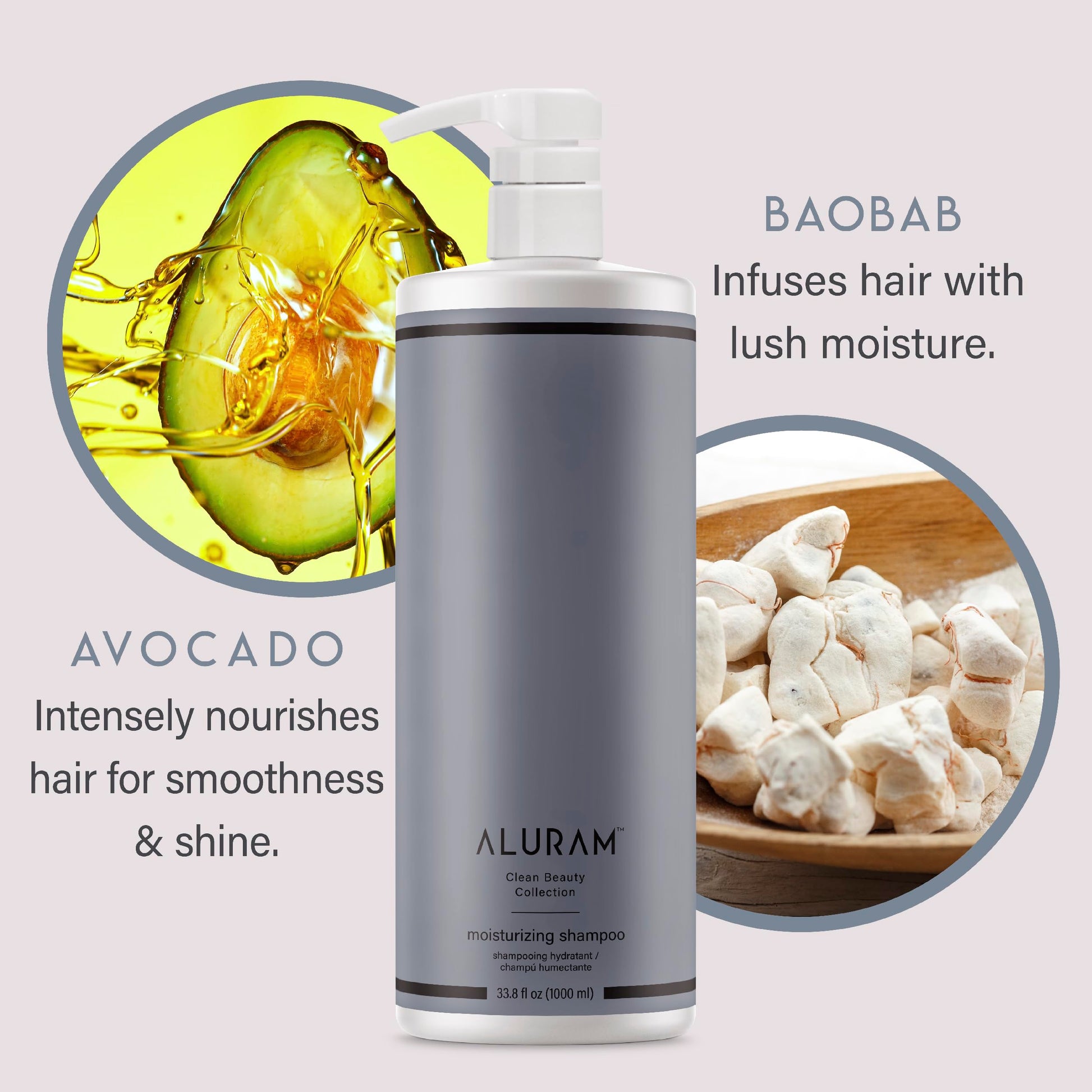 Lavender ALURAM Coconut Water Moisturizing Shampoo for Men and Women, Clean Hydration and Shine for Medium to Coarse Textured Hair, 33.8 Fl Oz